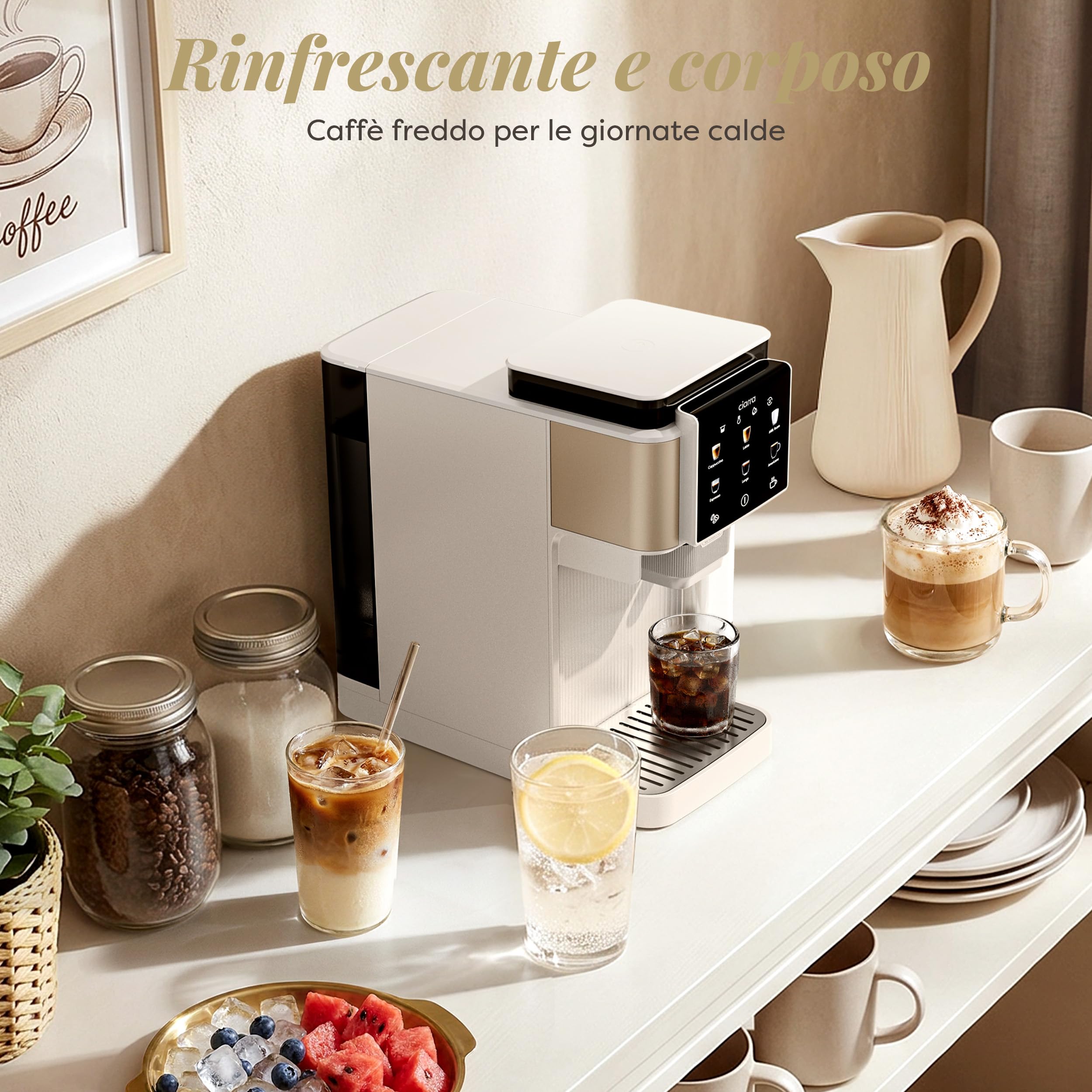 CIARRA CBSACM-D6 Macchina Caffè Espresso 15Bar con Macinacaffè e Montalatte | 1400W, Montalatte per Cappuccino e Latte, Caffè in Grani, Compatta, Decalcificazione Semiautomatica