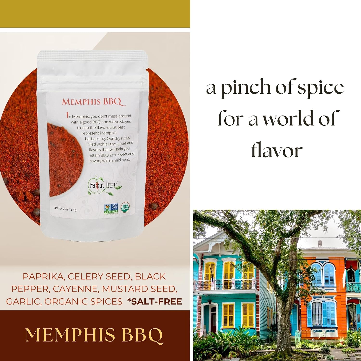Spice Hut - Memphis-Style BBQ Dry Rub Seasoning Mix, Organic, No Salt, Southern Barbecue Spice Blend for Beef, Ribs, Steak, Chicken / Cookout Grilling Spice / All-Natural, Kosher, Vegan, Gluten Free, Keto -No MSG- 1lb Pack