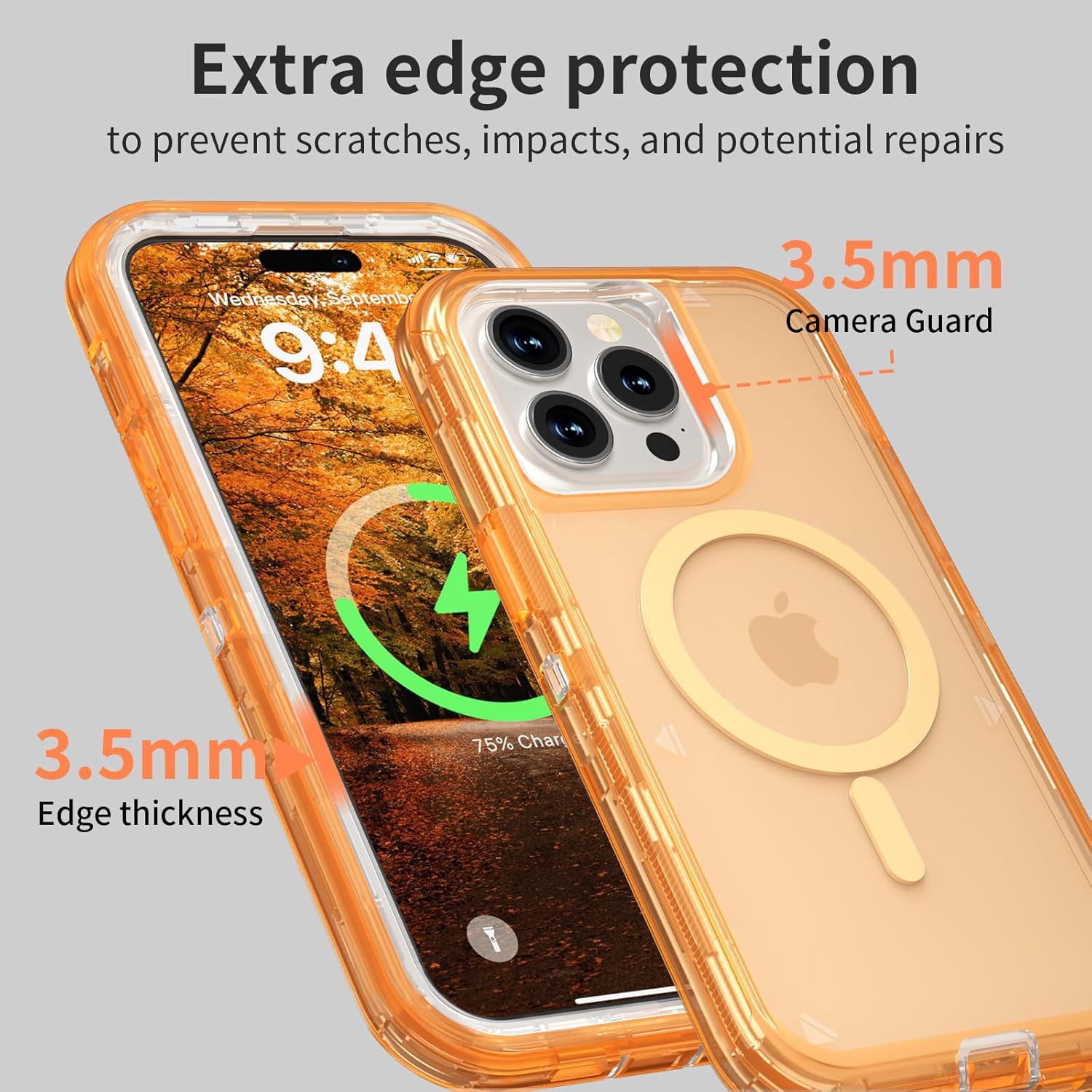 Follaroma for iPhone 15 Pro Max Case, Compatible with MagSafe, Triple Layer Transparent Magnetic Phone Cases, Heavy Duty Shockproof and Anti-Drop Protective Cover for iPhone 15 ProMax, 6.7'', Orange 7 81DMBmTJLIL. AC SL1500