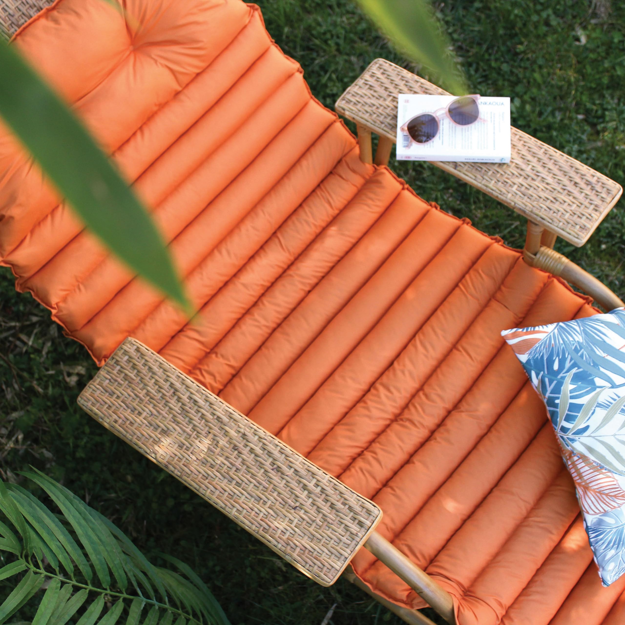 Matelas pour Bain de Soleil, Orange, 180x60cm, avec Traitement déperlant et Anti-UV, Collection Borneo