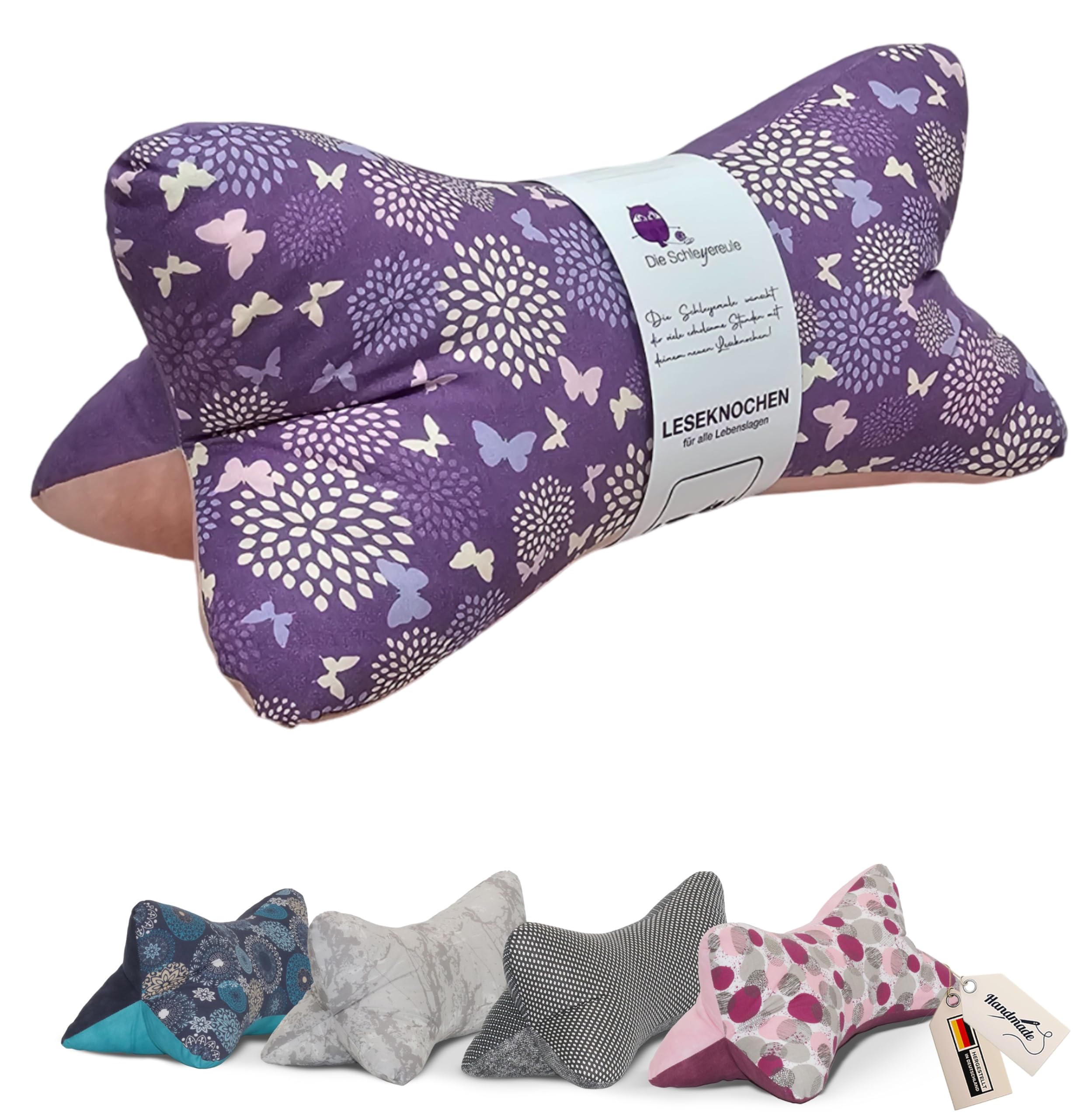 Leseknochen Nackenkissen Blumen bequem und waschbar! Handgestopft und genäht in Deutschland - Nutzbar als Nackenrolle Kissen Nackenrolle (Purple Spring)