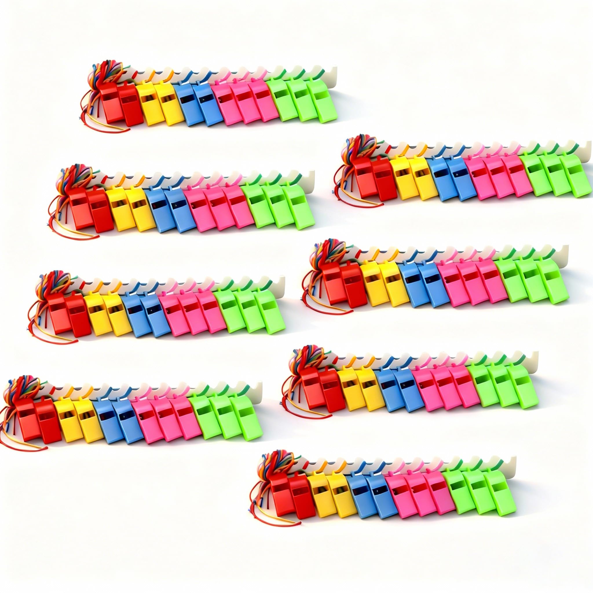 96 Pièces Sifflet de Couleur en Plastique, Sifflet Arbitre avec Cordon pour Suspendre, Siflet Urgence Puissant, pour Arbitres, Enseignants, Camping, Formation Sécurité, Activités Extérieure