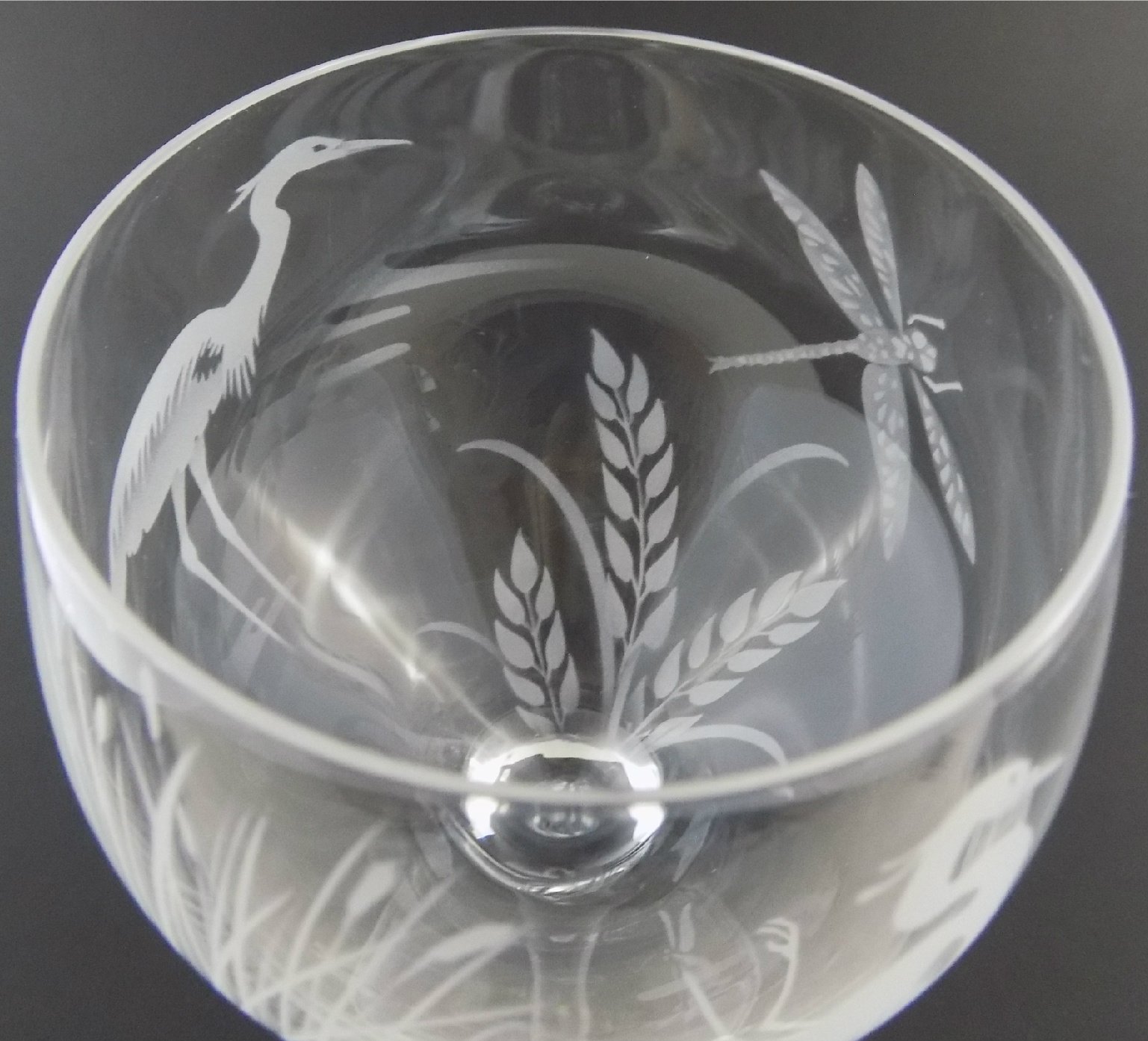 IncisoArt Hand Etched Italian Crystal Goblet Sandblasted (Sand Carved) Handmade Wine Water Glass Engraved (Heron Bird Dragonfly, 340 Milliliter (11.5 Ounce) White Wine)