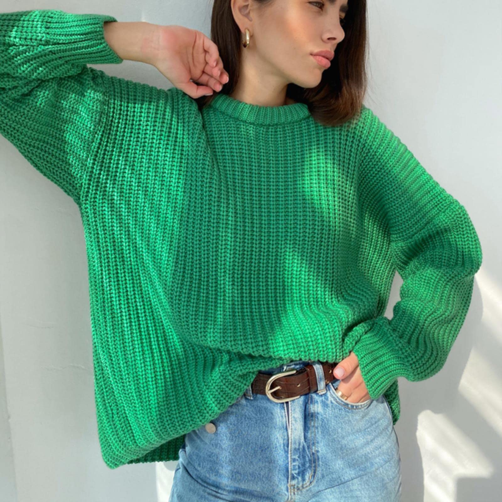 Damestrui met lange mouwen, oversized, fuzzy gebreide trui