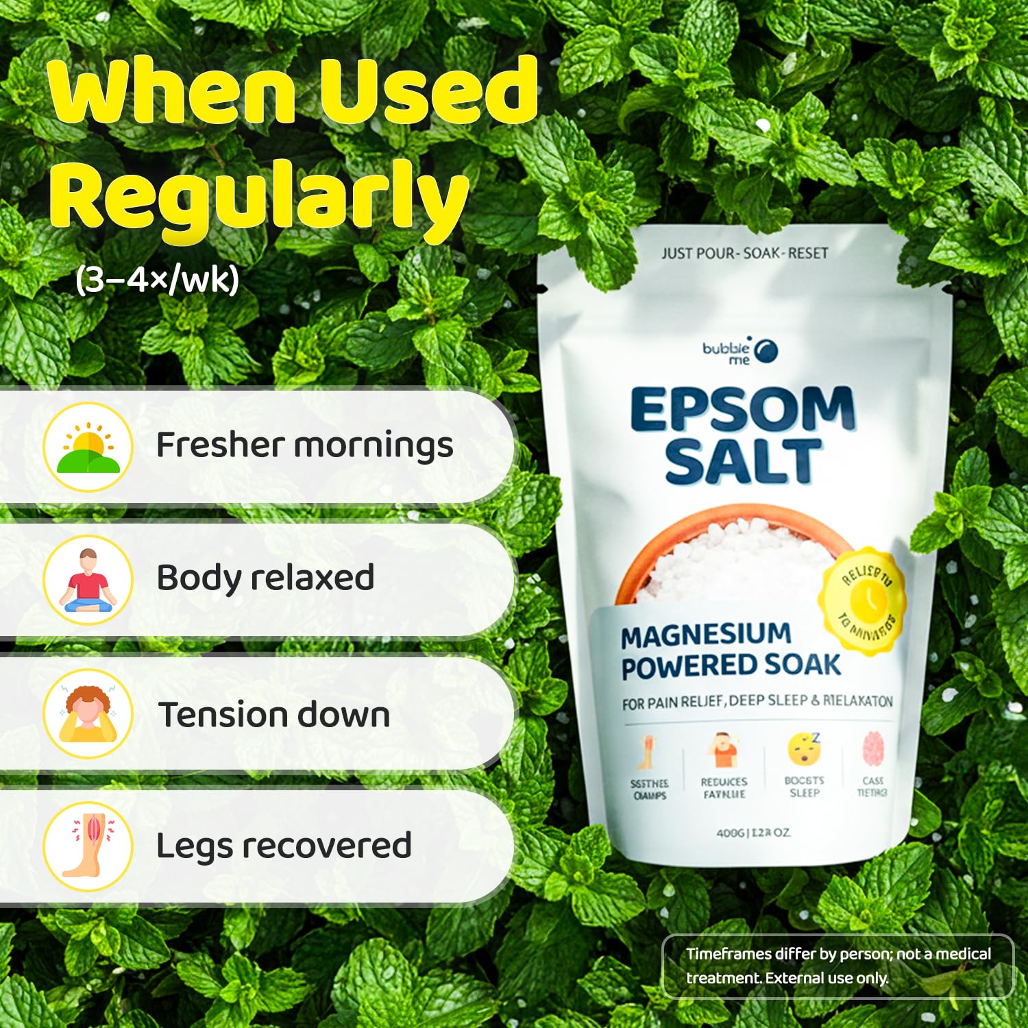 Bubble Me Magnesium Powered Epsom Bath Salt 1kg | Peppermint Oil infused | For Muscle Recovery, Pain Relief, Stress Relief, Better Sleep | Foot Soak & Post-Workout Recovery - Image 5 thumbnail