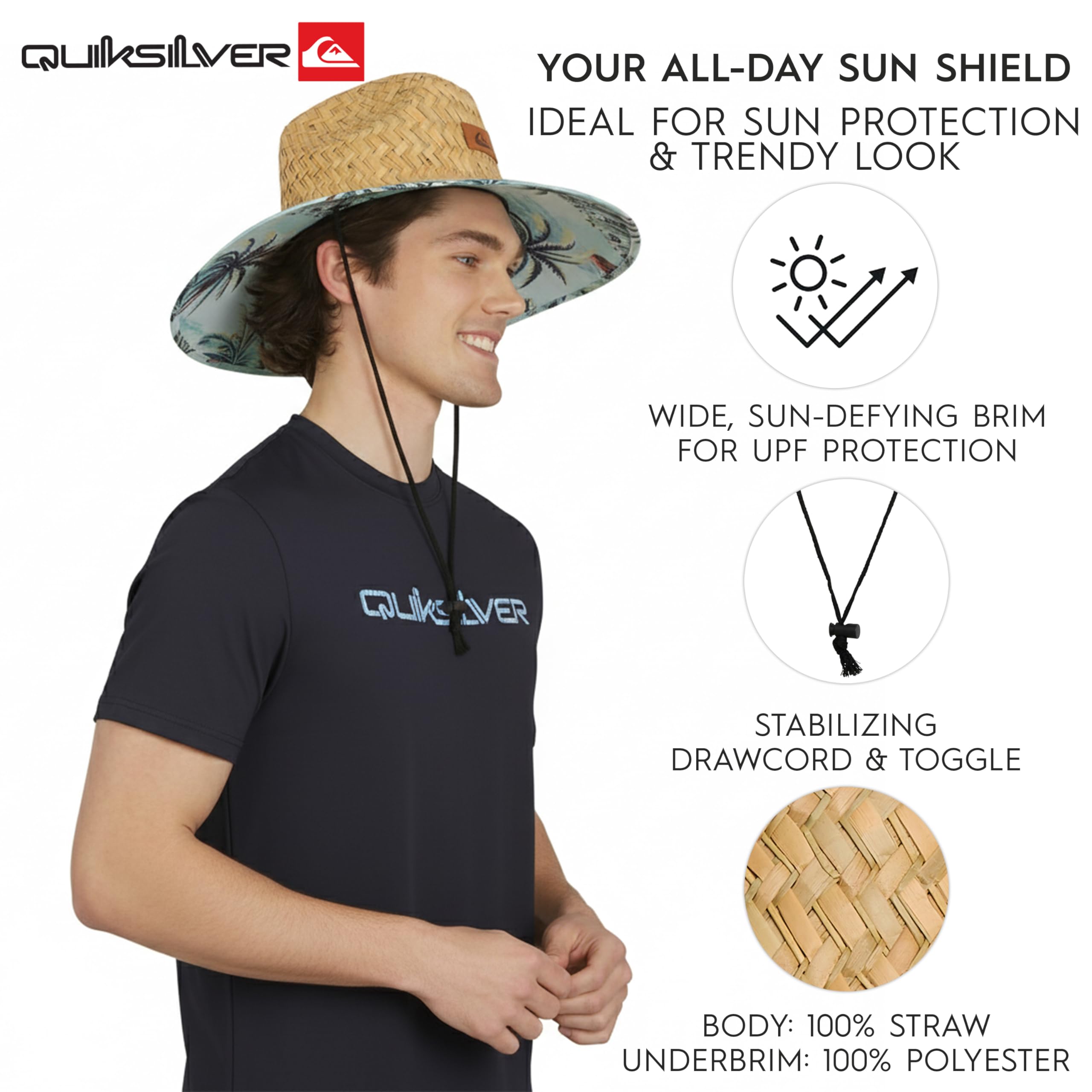 Quiksilver Wide Brim Outdoor Sun Protection Lifeguard Sombrero para el Sol para Hombre