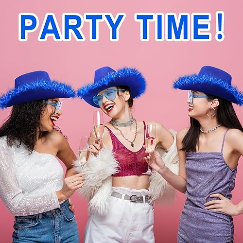 Miniatura 7 de Zhanmai 6 Pieces Cowgirl Hat with Feather Boa and 6 Pieces Heart Sunglasses Set for Girls Bachelorette Party, Costume Party