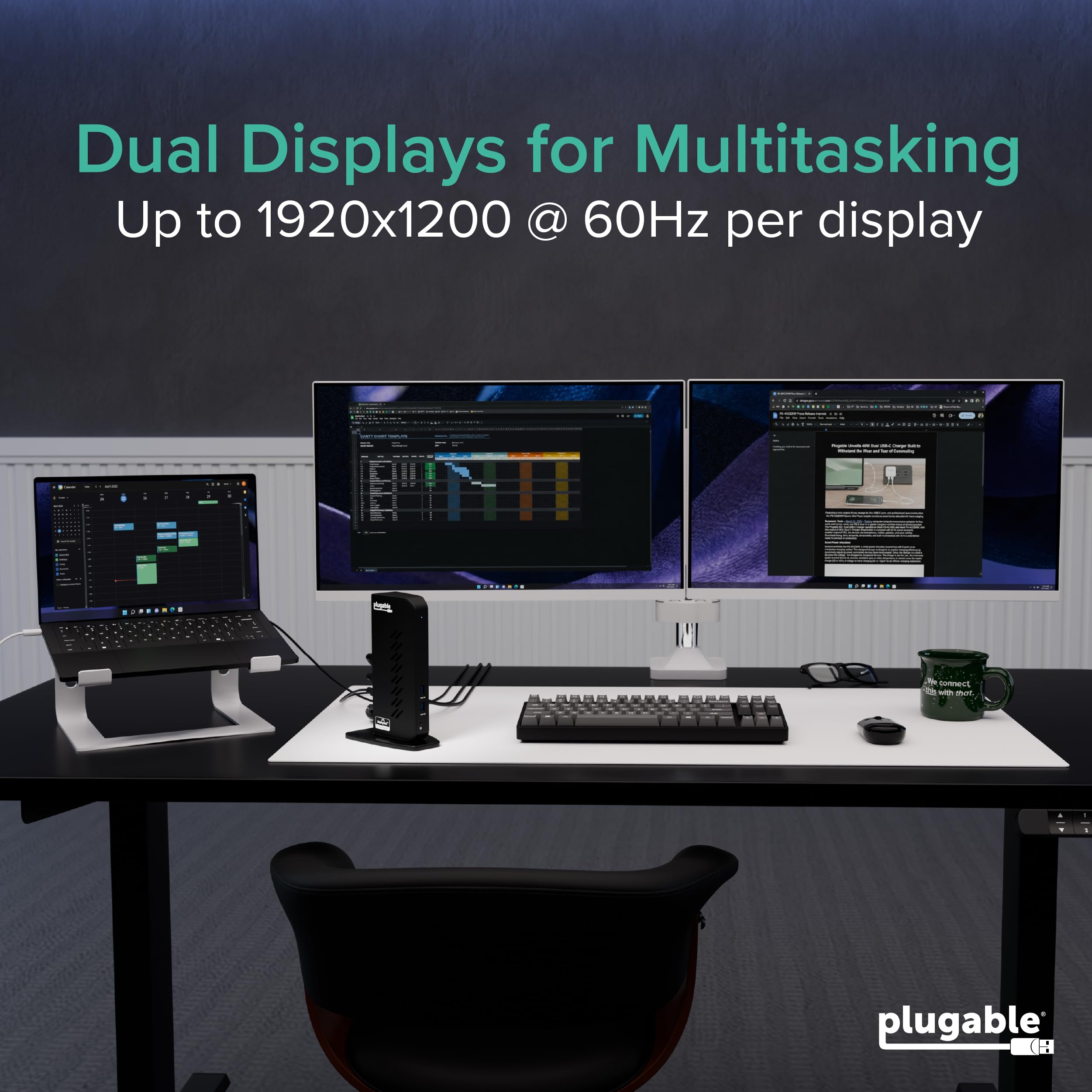 Plugable USB 3.0 and USB-C Universal Laptop Docking Station with 2 HDMI Ports for Windows, Mac (Driver Required), and ChromeOS, Gigabit Ethernet, Audio - 4