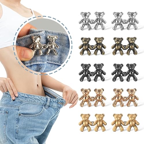 Tensor de cintura para pantalones, tensor de botones para pantalones, ajuste de pantalones para cintura, bonitos botones de oso para jeans sueltos,