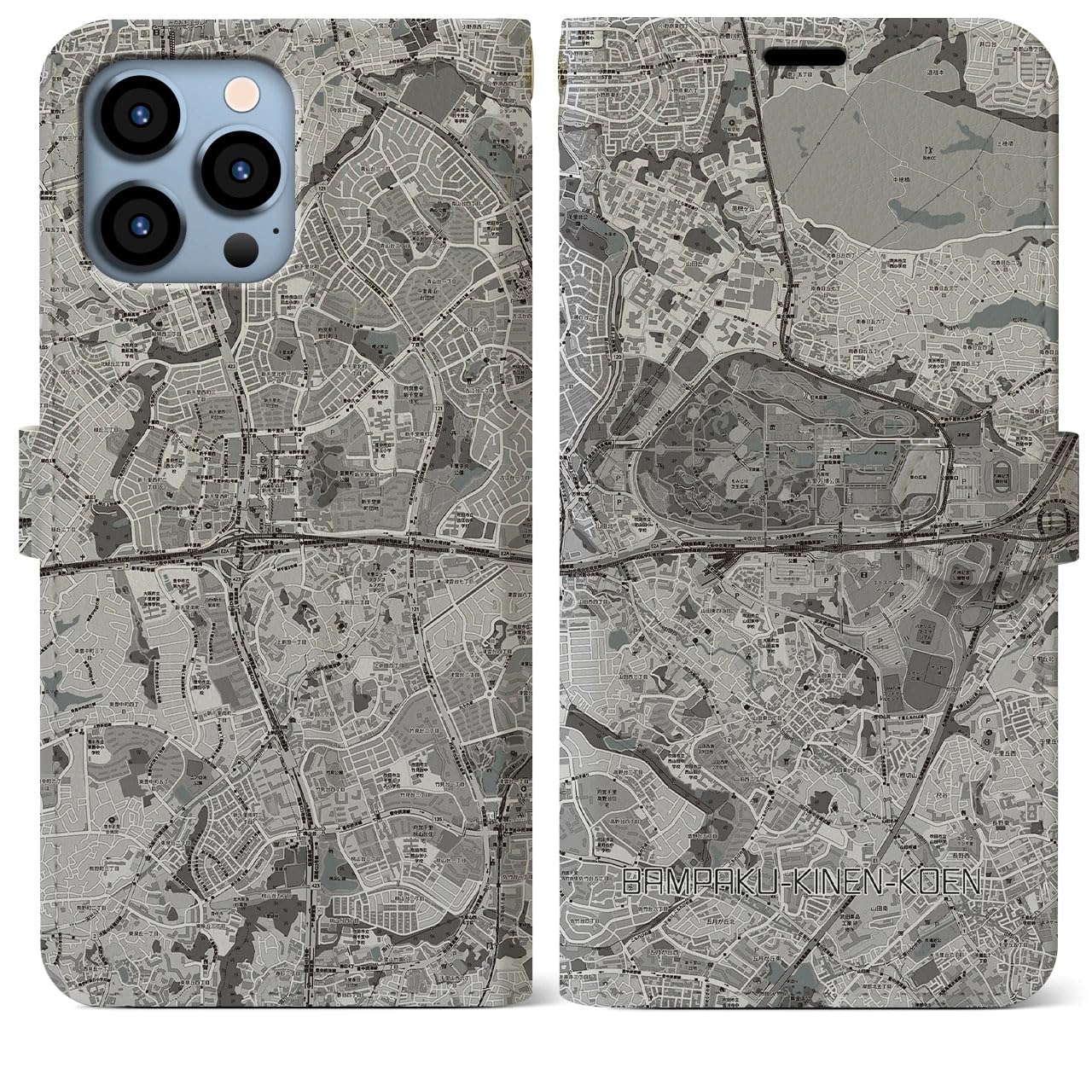 Apple iPhone 13 Pro Max 本体と手帳ケース Amazon.co.jp: 【万博記念公園】地図柄iPhoneケース（手帳タイプ