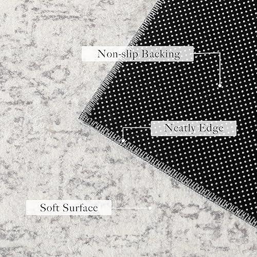 Vista 11 de StangH Alfombra para sala de estar, 5 x 7 pies, lavable, antideslizante, de lana sintética, alfombra de baño de pelo bajo, resistente, vintage