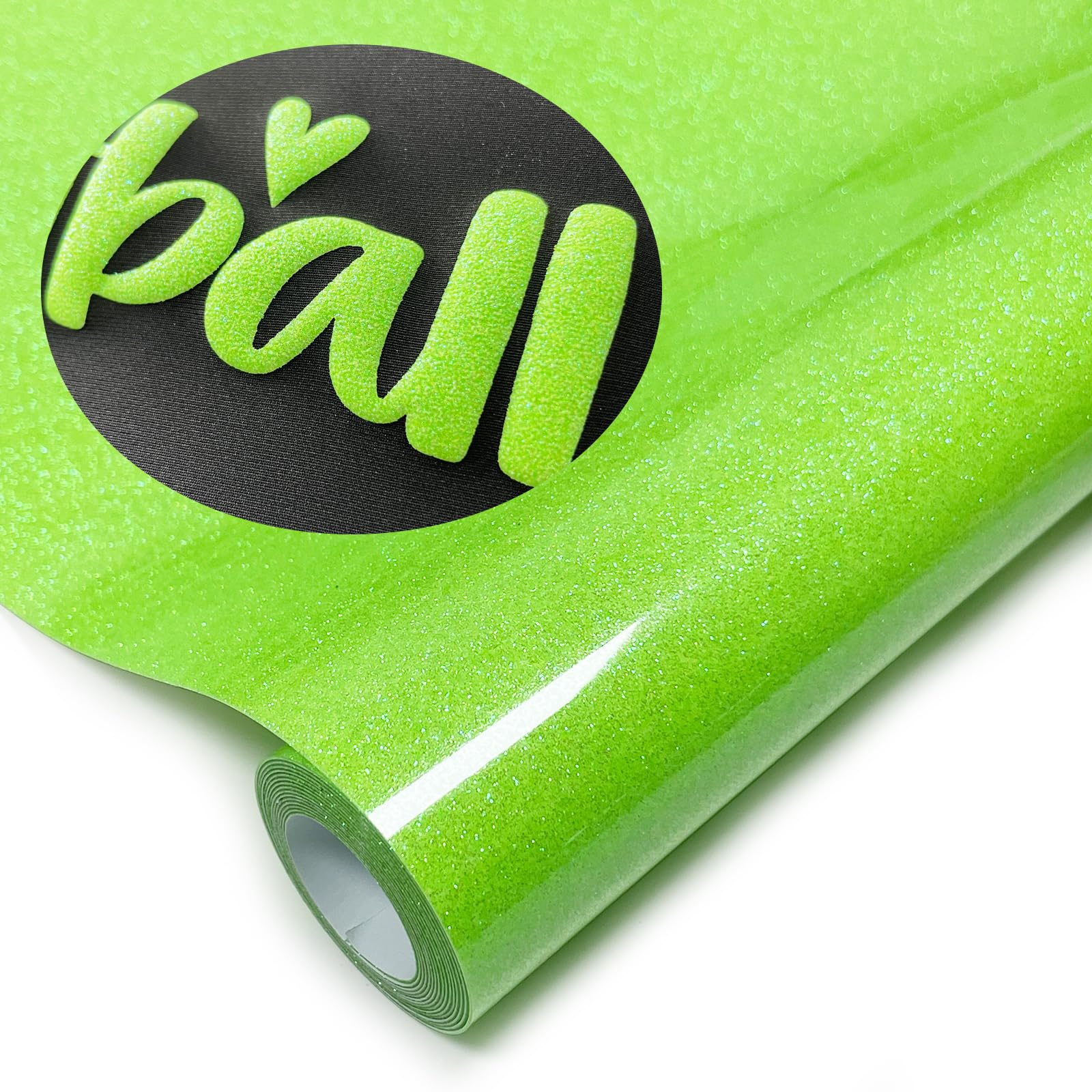 Glitter Puff Heat Transfer Vinyl (Fluorescent Green), 12in X 5ft Iron on