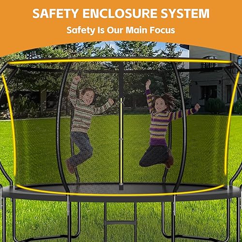 Vista 32 de Trampolín para niños y adultos, trampolín recreativo para niños de 14 pies con red de seguridad y escalera, trampolines recreativos al aire libre