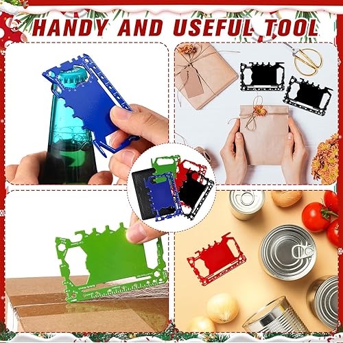 Miniatura 9 de Cholemy 12 piezas multiherramienta para tarjetas de crédito 46 en 1, herramienta de bolsillo de supervivencia de metal, multiusos, cuchillo para