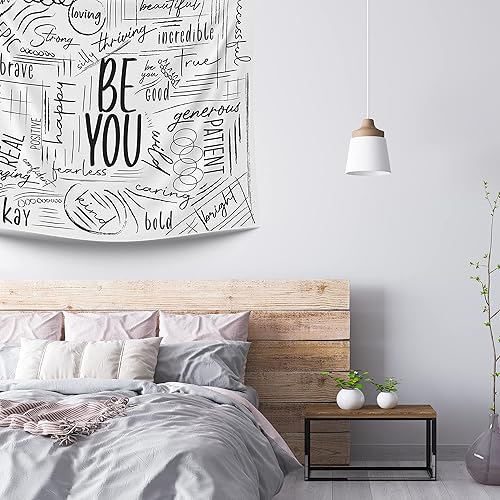 Miniatura 2 de ESLA Tapiz motivacional, tapiz con palabras "Be You", tapiz con cita de diseño original, tapiz blanco para dormitorio, adolescente, 59 pulgadas de