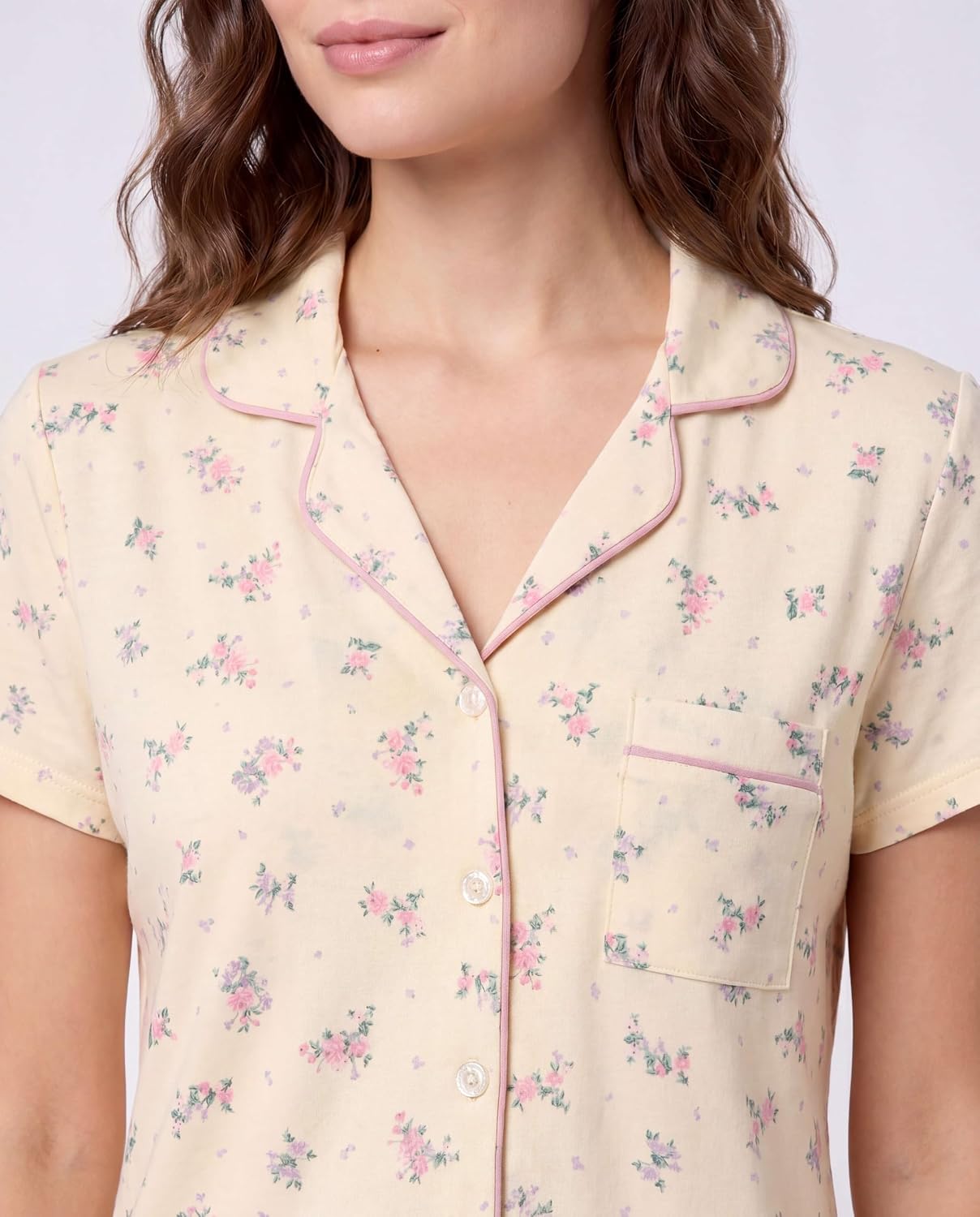 Laura Ashley Women's Pajamas 2 Piece Cotton Blend Button Down Short Sleeve Top and Shorts Set