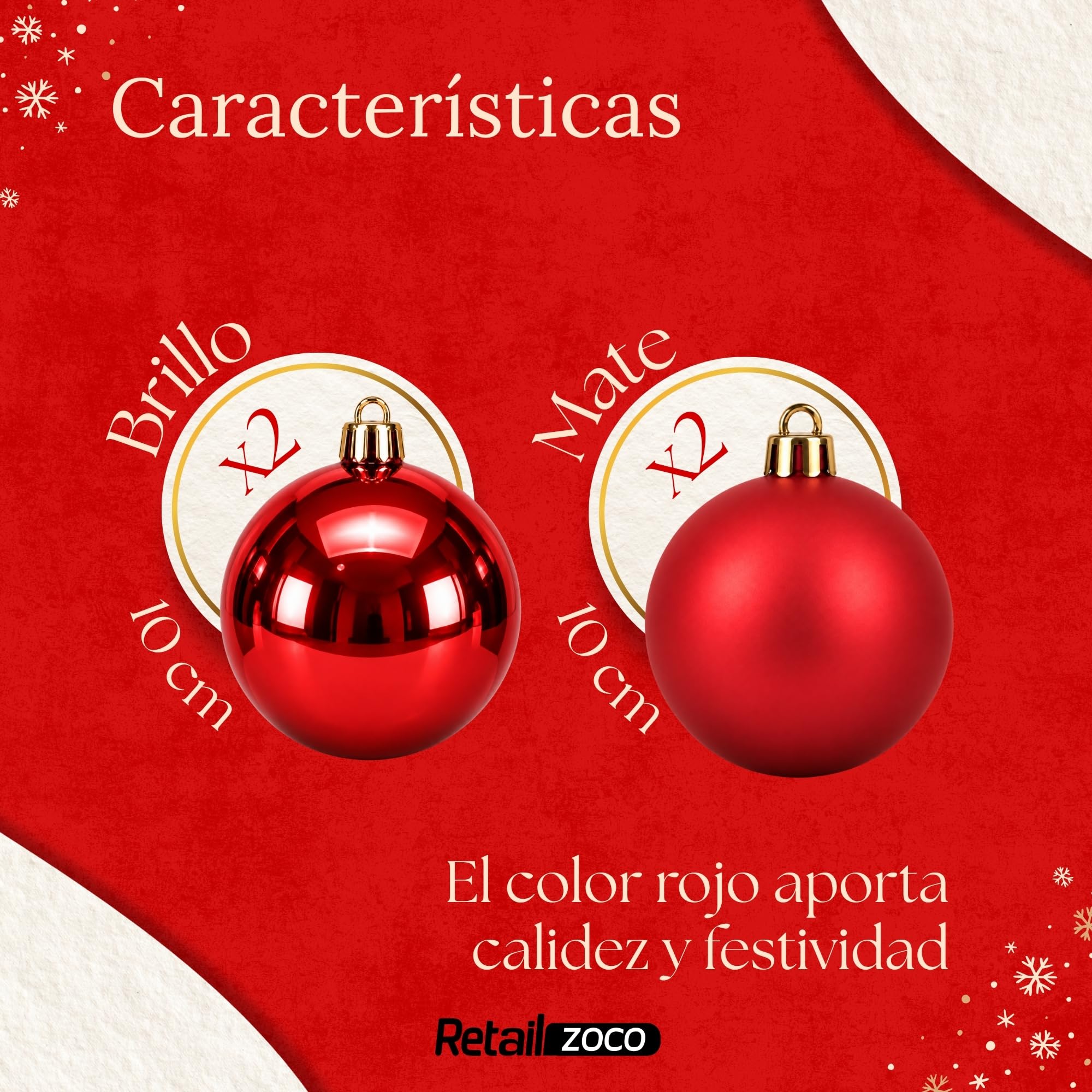 Bolas de Navidad, Adornos Arbol Navidad (Rojo, 4 Piezas) - imagen 4