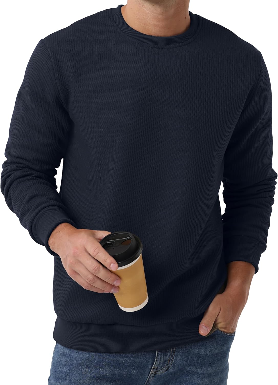 Sailwind Men's Crewneck Sherpa Lined Fleece Waffle Sweatshirt Long Sleeve Warm Pullover Winter Thermal Heavyweight Tops - Image 5