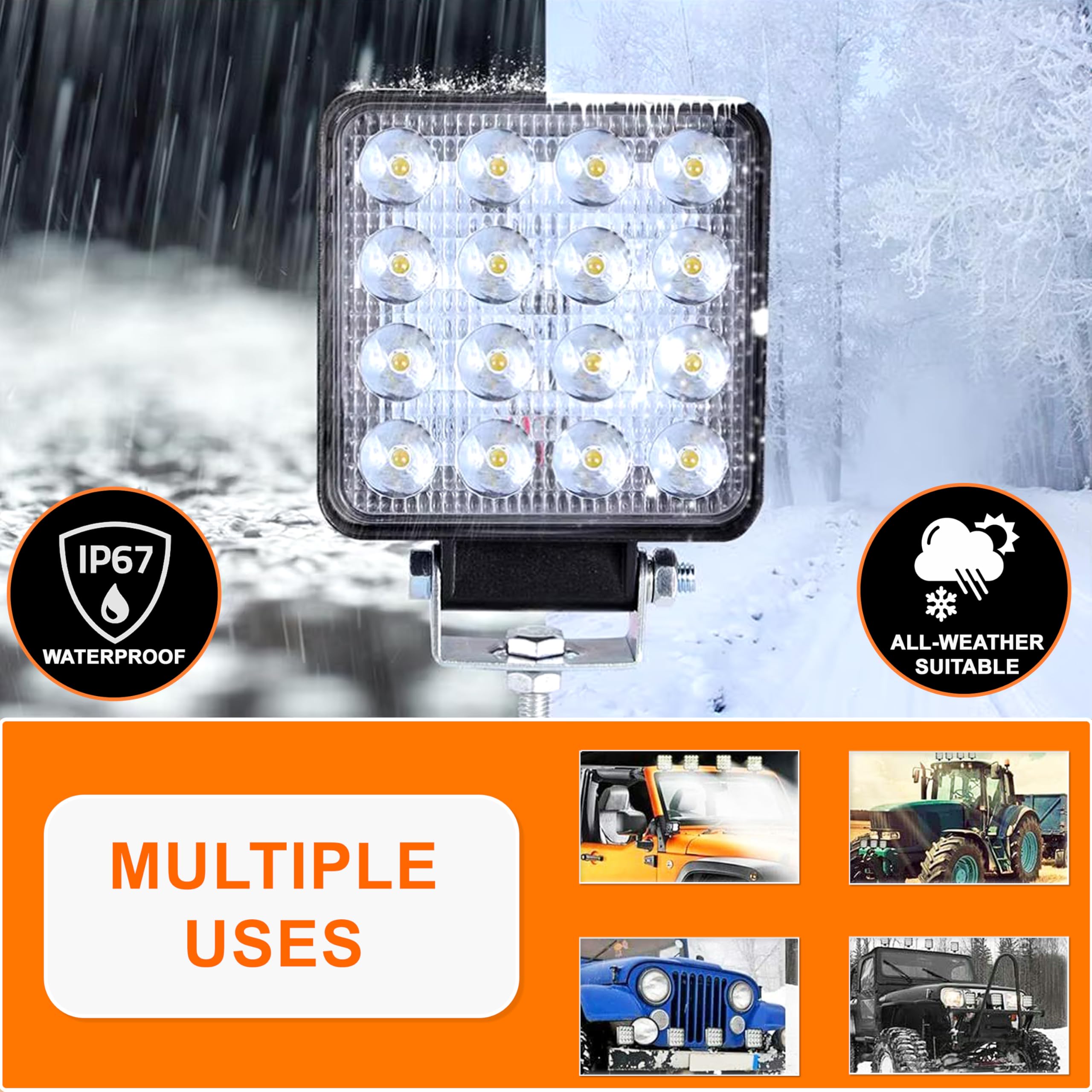 Fari led trattore 12v 24v alluminio abs 48W 16 led 6500K 10.5 cm 4.21"