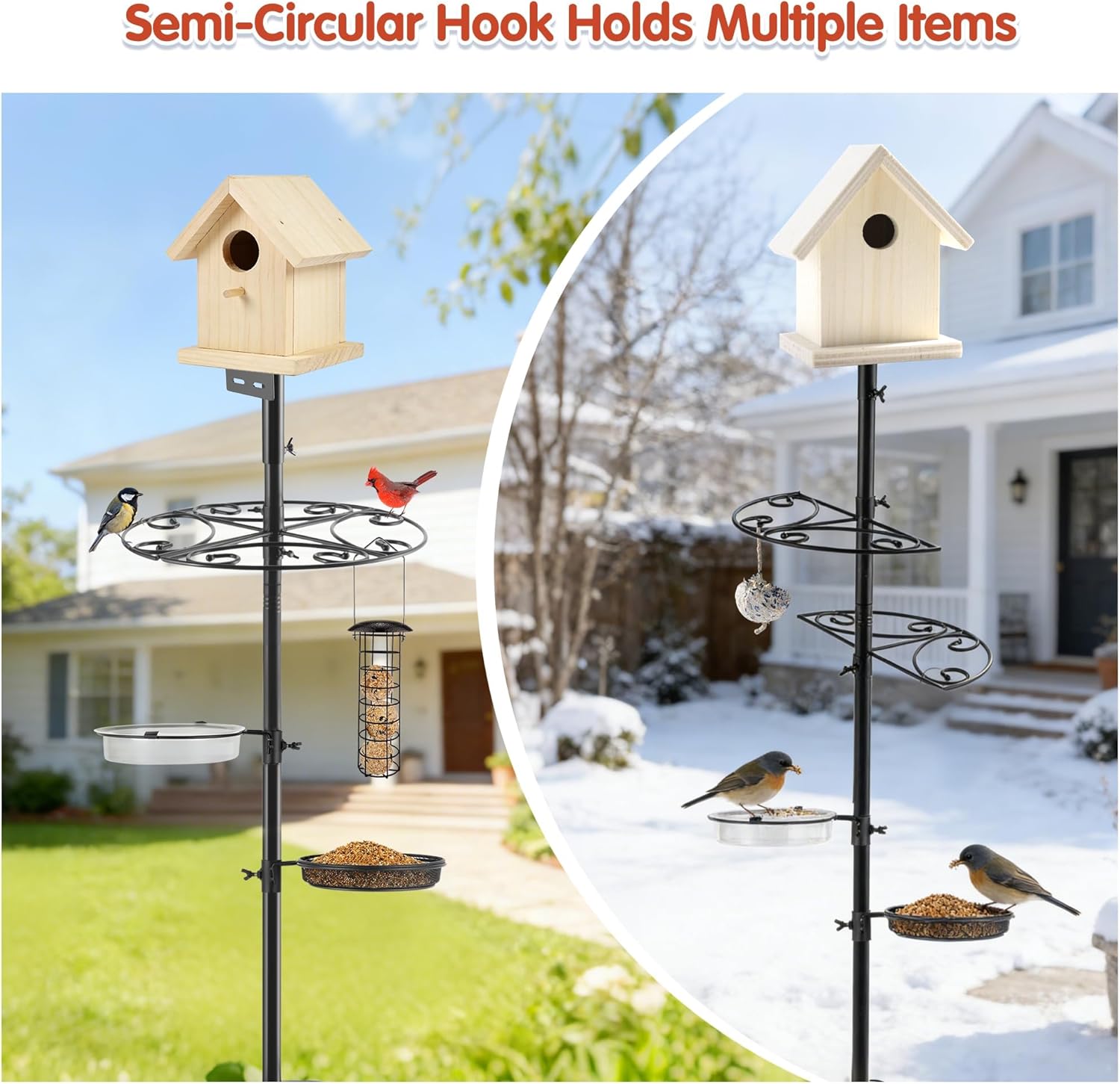 Upgraded Heavy Duty Bird Feeder Pole - Thicker Steel Bird Feeding Station Pole with 5-Prong Base, Wind-Resistant Water Bowl, Mesh Tray, Bird House Frame for Yard Garden Backyard(Not Include Birdhouse)