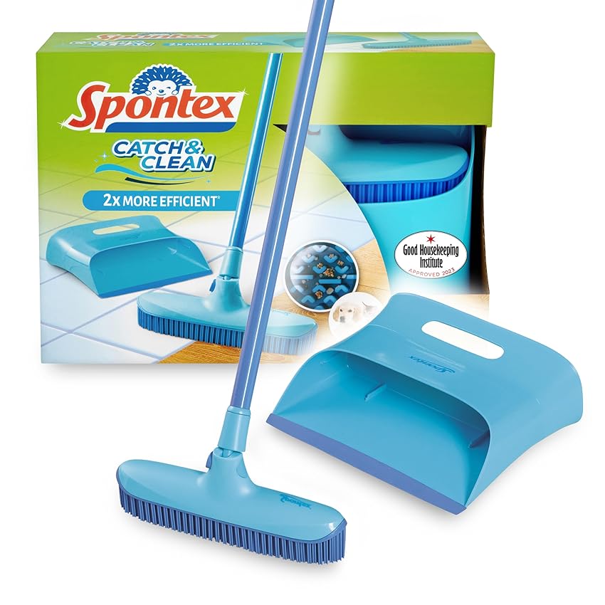 Immagine del prodotto Spontex - Catch & Clean - Scopa con setole in silicone per interni e paletta - Set - con paletta specifica per rimuovere i peli degli animali domestici - Per spazzare e lavare diverse superfici