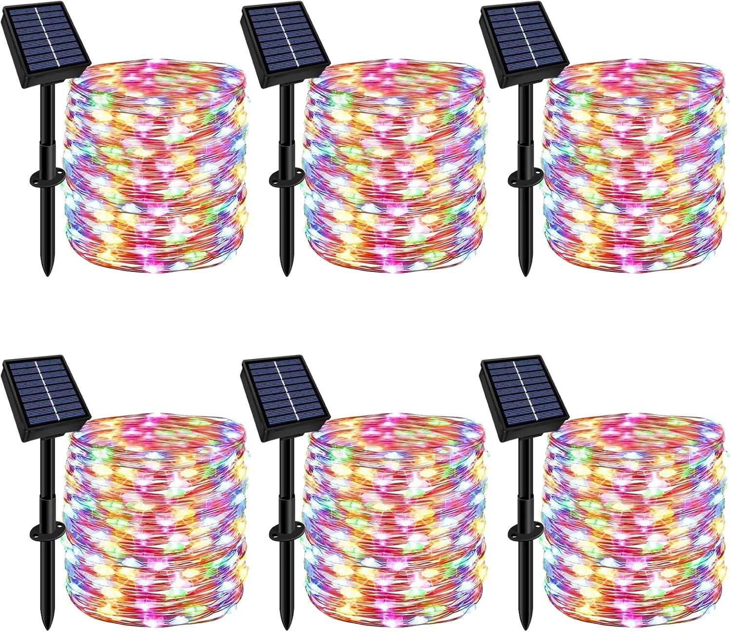 Solar String Lights Outdoor Waterproof 6 Pack Total 198ft 600LED 8 Modes Twinkle Lights Solar Fairy Lights for Patio, Garden Yard Party Tree Christmas Halloween Decoration, Multicolor