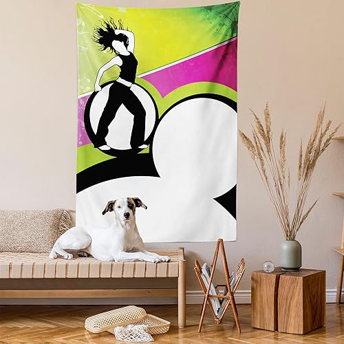 Miniatura 2 de Lunarable Tapiz de acondicionamiento físico, colorido y energético bailarín, imagen divertida, imagen moderna, impresión de composición moderna,