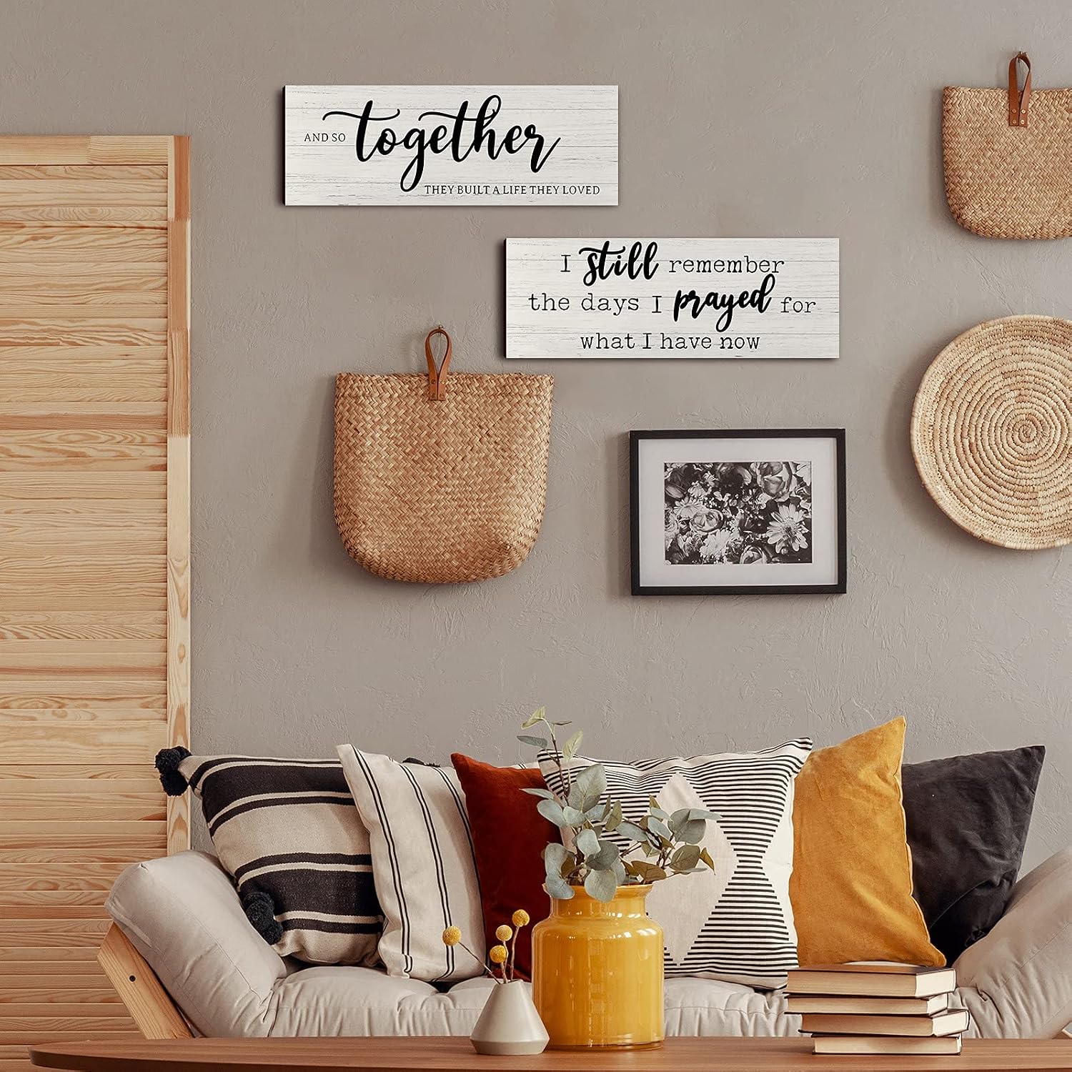 I Still Remember The Days I Prayed Modern Farmhouse Decor Rustic Wood Sign and So Together They Built a Life They Loved Sign Rustic Wood Family Sign Wooden Plaque Signs for Women (White)