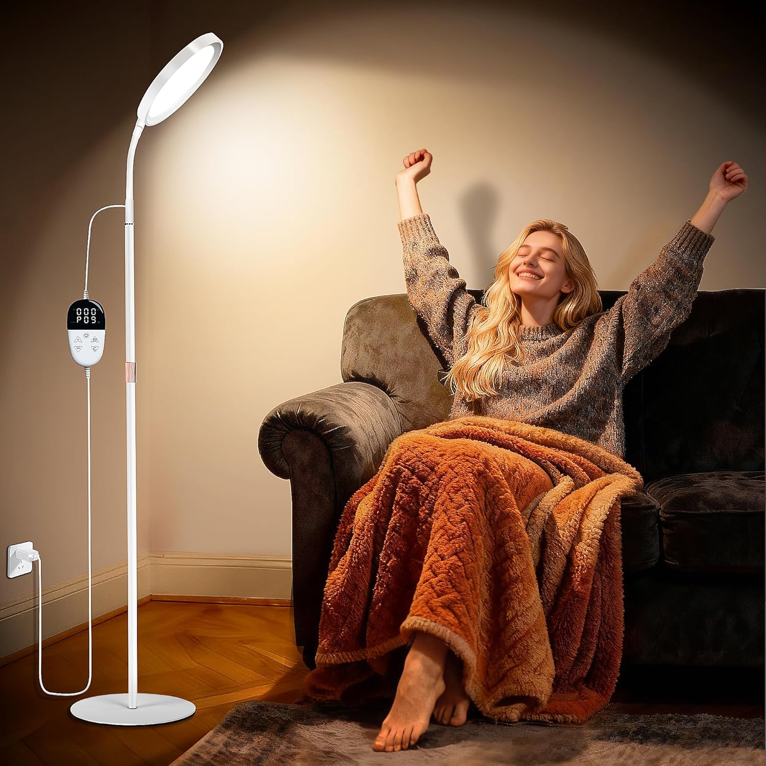 KingSom Light Therapy Lamp,11000 Lux UV-Free Happy Therapy Lamp, Full Spectum Sunlight Lamp with LCD Touch Remote, Height Adjustable Light Therapy Floor Lamp with 9 Brightness & 3 Color Temperatures