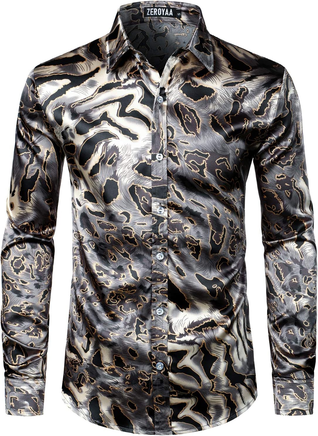 ZEROYAA Men's Printed Silk Button Up Dress Shirt Guyana Ubuy
