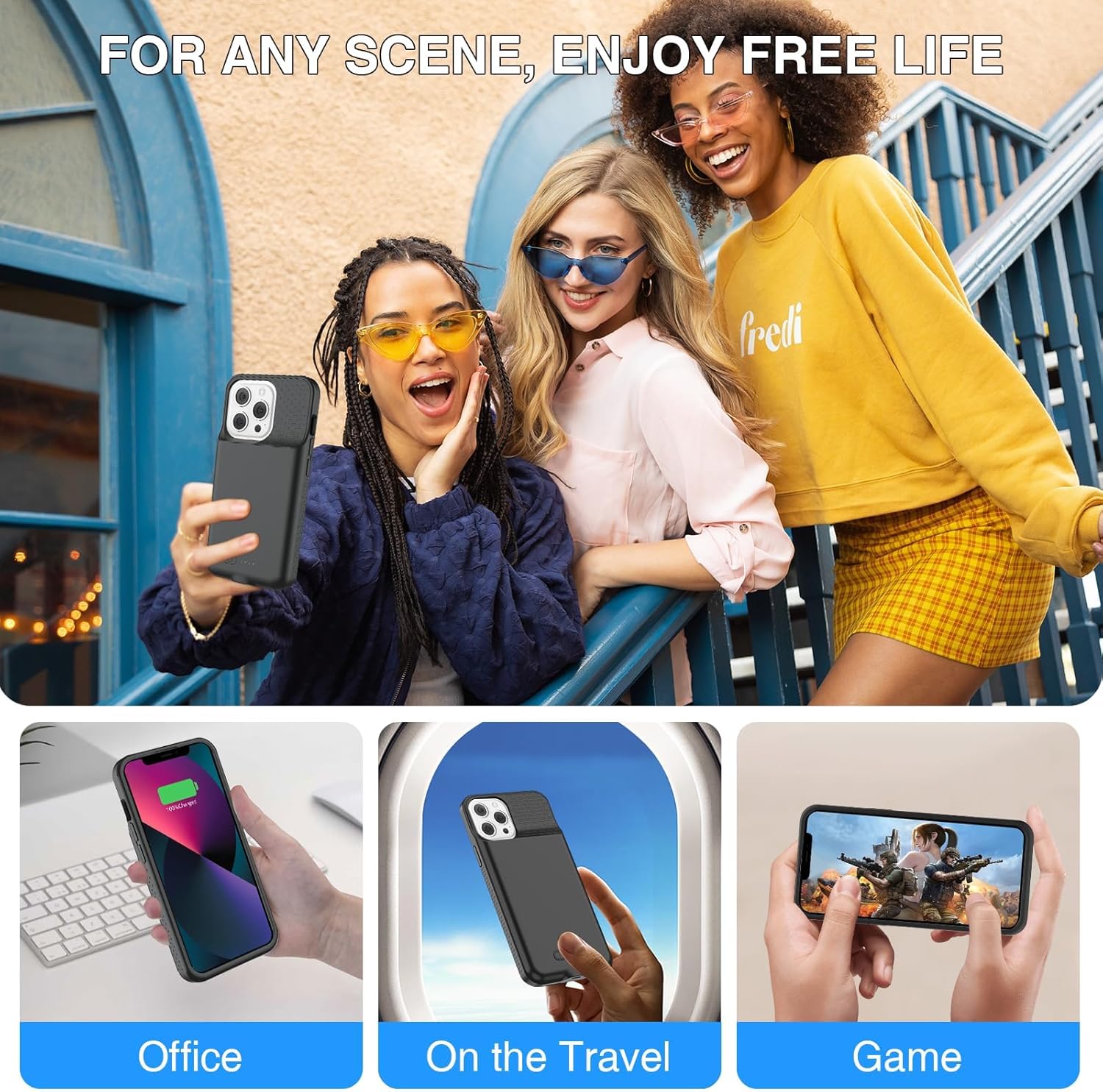 BOPPS Battery Case for iPhone 13 Pro Max/14 Pro Max/14 Plus【2026 New】Slim 8000mAh Portable Charger Case 360°Protection Rechargeable Extended Charging case for iPhone 13 Pro Max，14 Pro Max Series