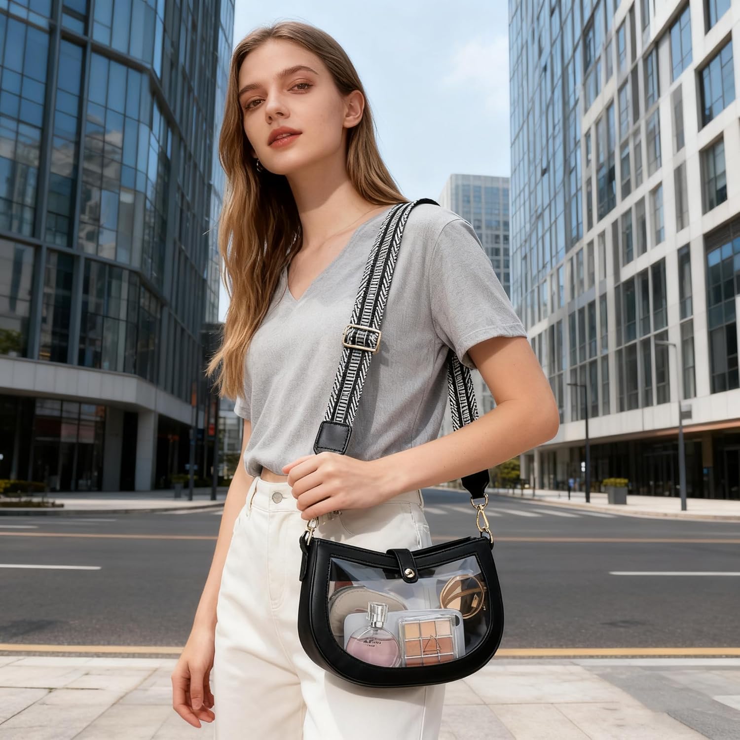 Clear Purses for Women Stadium Crossbody Clear Bag for Stadium Events, See Through Bags for Concerts, Travel