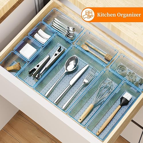 Miniatura 7 de Juego de 32 organizadores de cajones de plástico transparente, bandejas organizadoras de tocador de 4 tamaños y contenedores de almacenamiento para