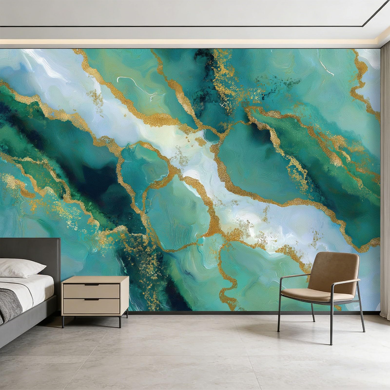 Niestandardowa fototapeta 3D, 350 x 256 cm, abstrakcyjny marmur, złota tekstura, mural, gruba włóknina, ciemnozielona tapeta do salonu, tło telewizyjne