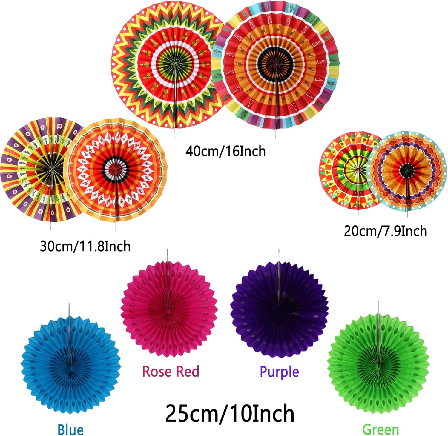 ZERODECO Mexican Party Decorations, 21 Pcs Multi-color Paper Fans, Pom Poms Flowers for Mexican Fiesta Cinco De Mayo Taco Themed Birthday Party Supplies - Image 4