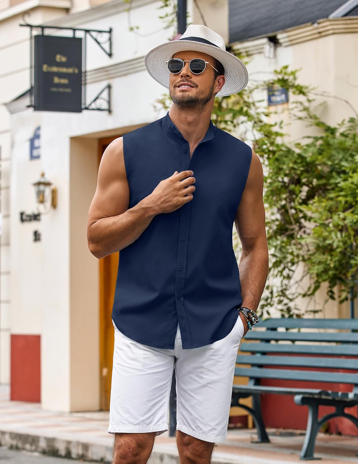 COOFANDY Men's Summer Beach Tank Tops Sleeveless Button Up Shirt Casual Textured Tank Shirts - Image 5