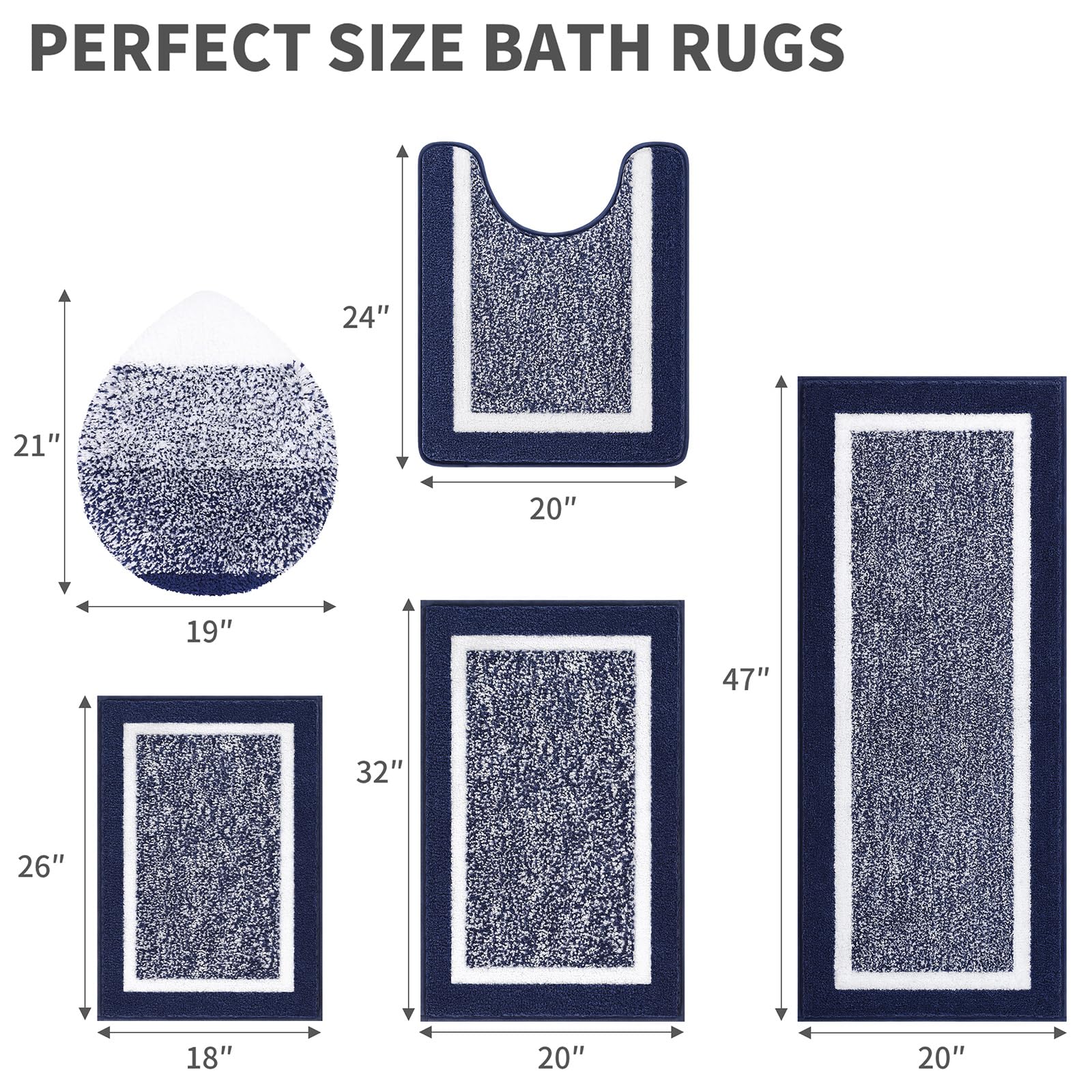 Pauwer Set di tappeti da bagno 5 pezzi con coperchio tappeti da bagno doccia con contorno a forma di U tappetino da bagno assorbente in microfibra tappetini da bagno antiscivolo lavabili in lavatrice
