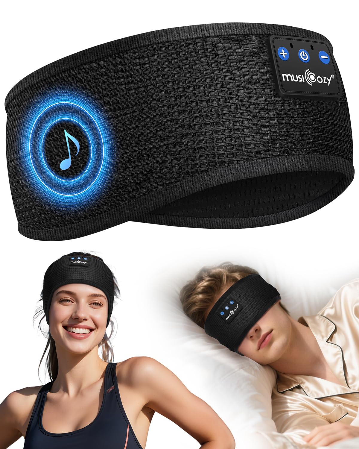 MUSICOZY Schlafkopfhörer, Bluetooth 5.4 Schlafkopfhörer, Stirnband, Sportkopfhörer mit 16+ Stunden Musikwiedergabe,Kopfhörer zum Schlafen,Entspannen,Yoga,Reisen