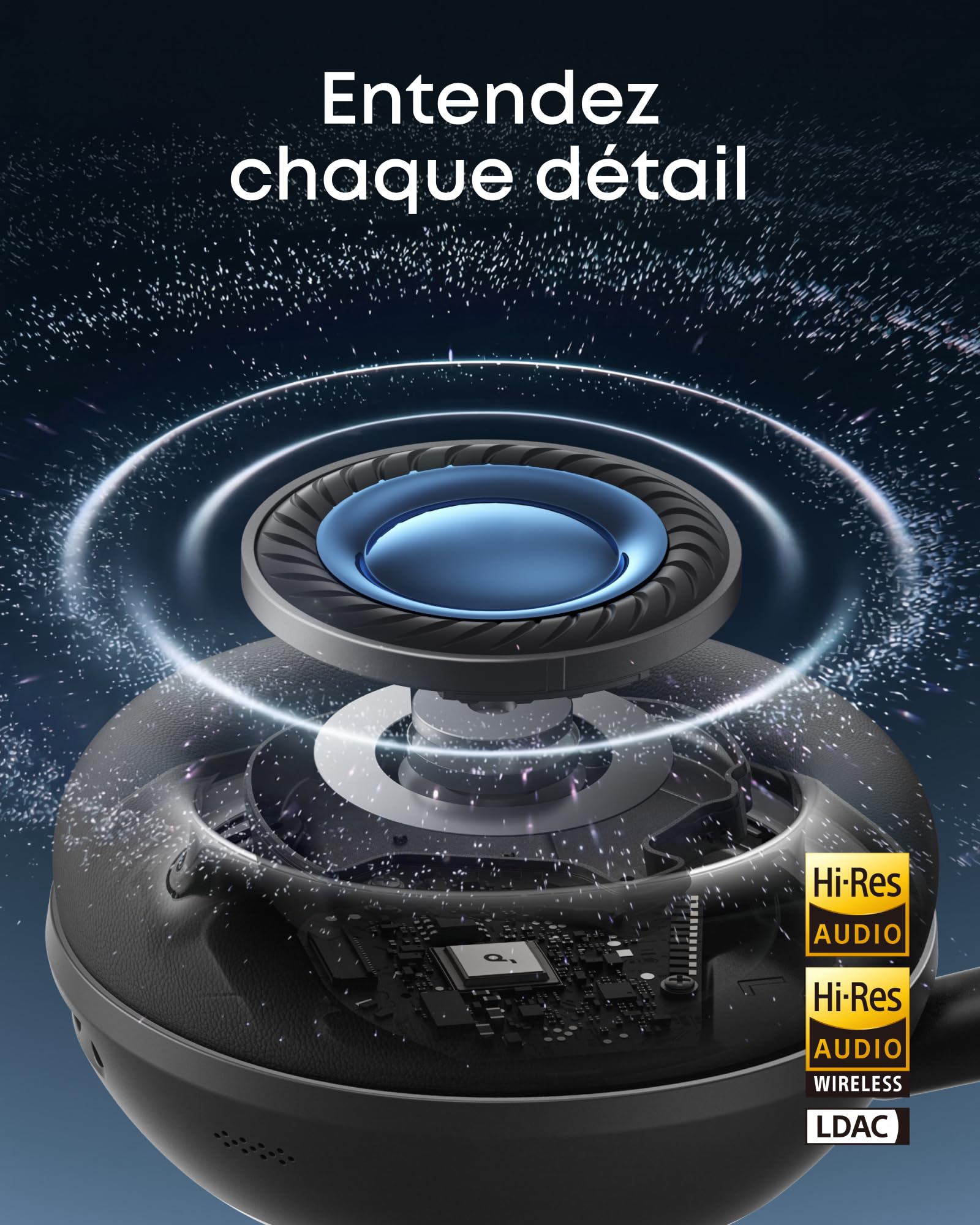 Soundcore Space 2 par Anker, Casque Bluetooth sans Fil, Casque à réduction de Bruit Active, Maintien Confortable, autonomie 50 h, Audio sans Fil LDAC Hi-Res, Double Connexion, Bluetooth 6.1