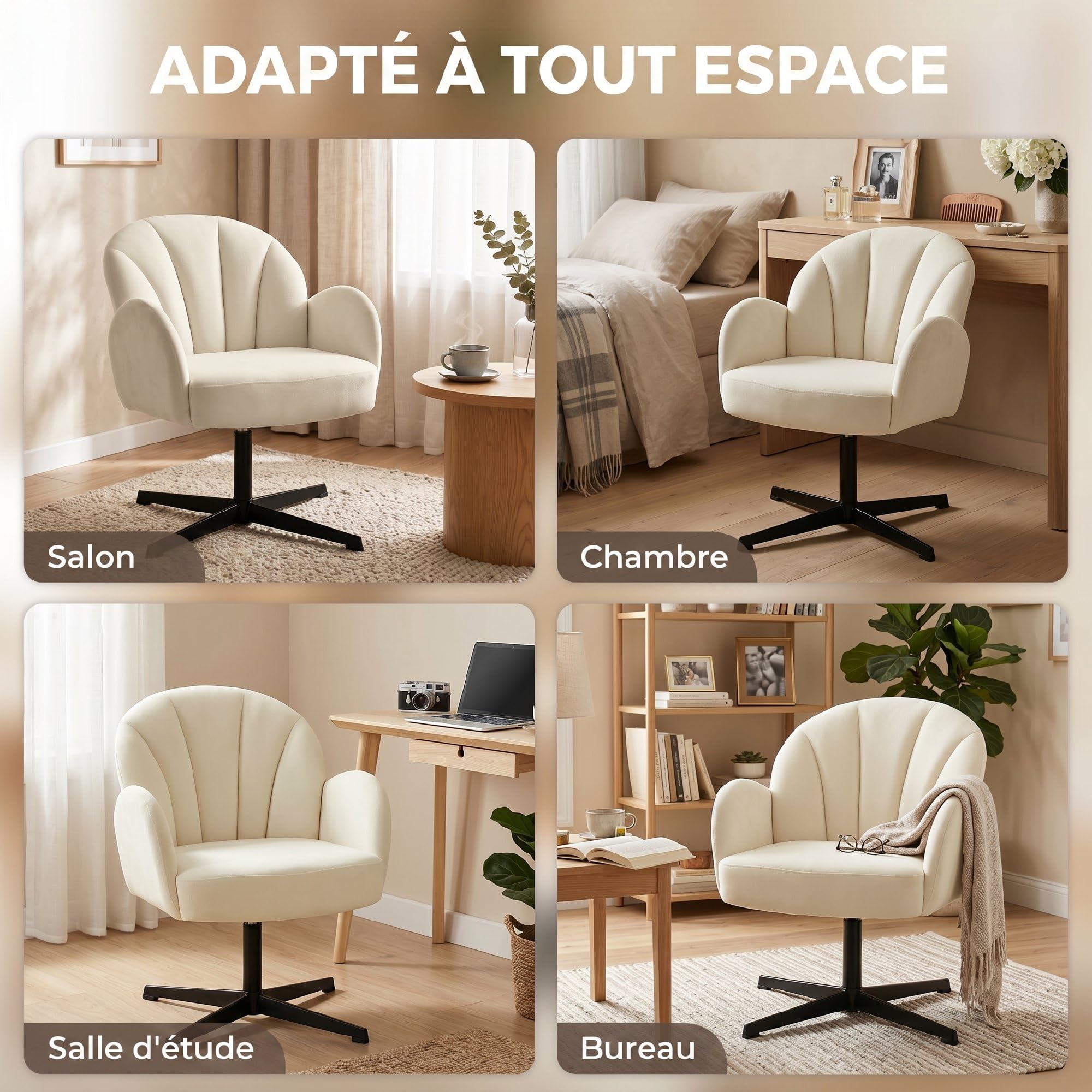 HOMCOM Sillón Giratorio Concha tapizado Beige