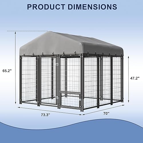 Miniatura 18 de Jaula grande para perros con techo y doble cerradura, espaciosa, para mascotas, con alimentación, 120 x 117 pulgadas