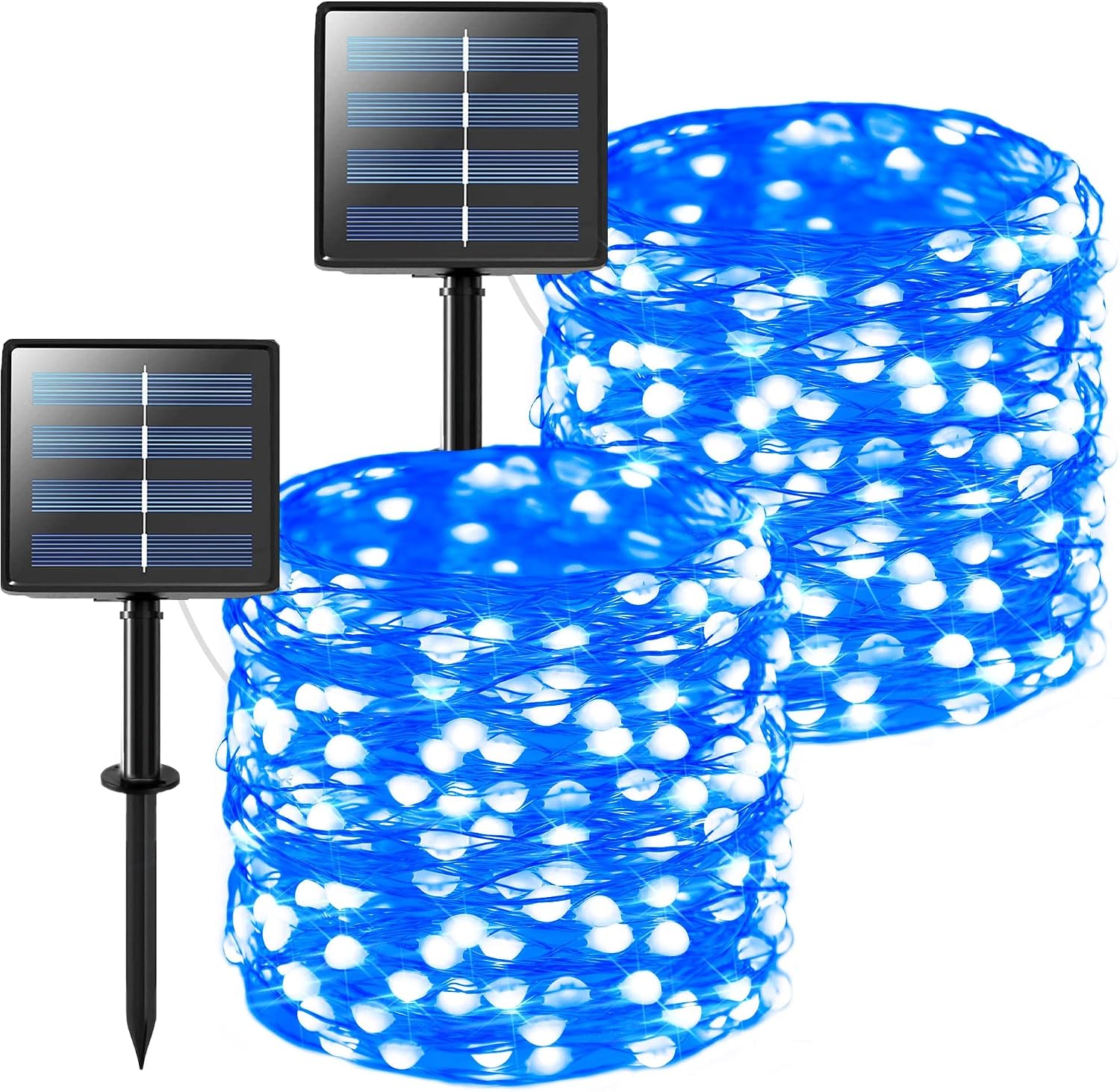 JMEXSUSS 2 Pack 200 LED Blue Solar Fairy Lights Outdoor Waterproof, 66ft Solar Twinkle Lights, 8 Modes Copper Wire Larger Solar Powered Lights for Patio Garden Tree Party Yard Decoration