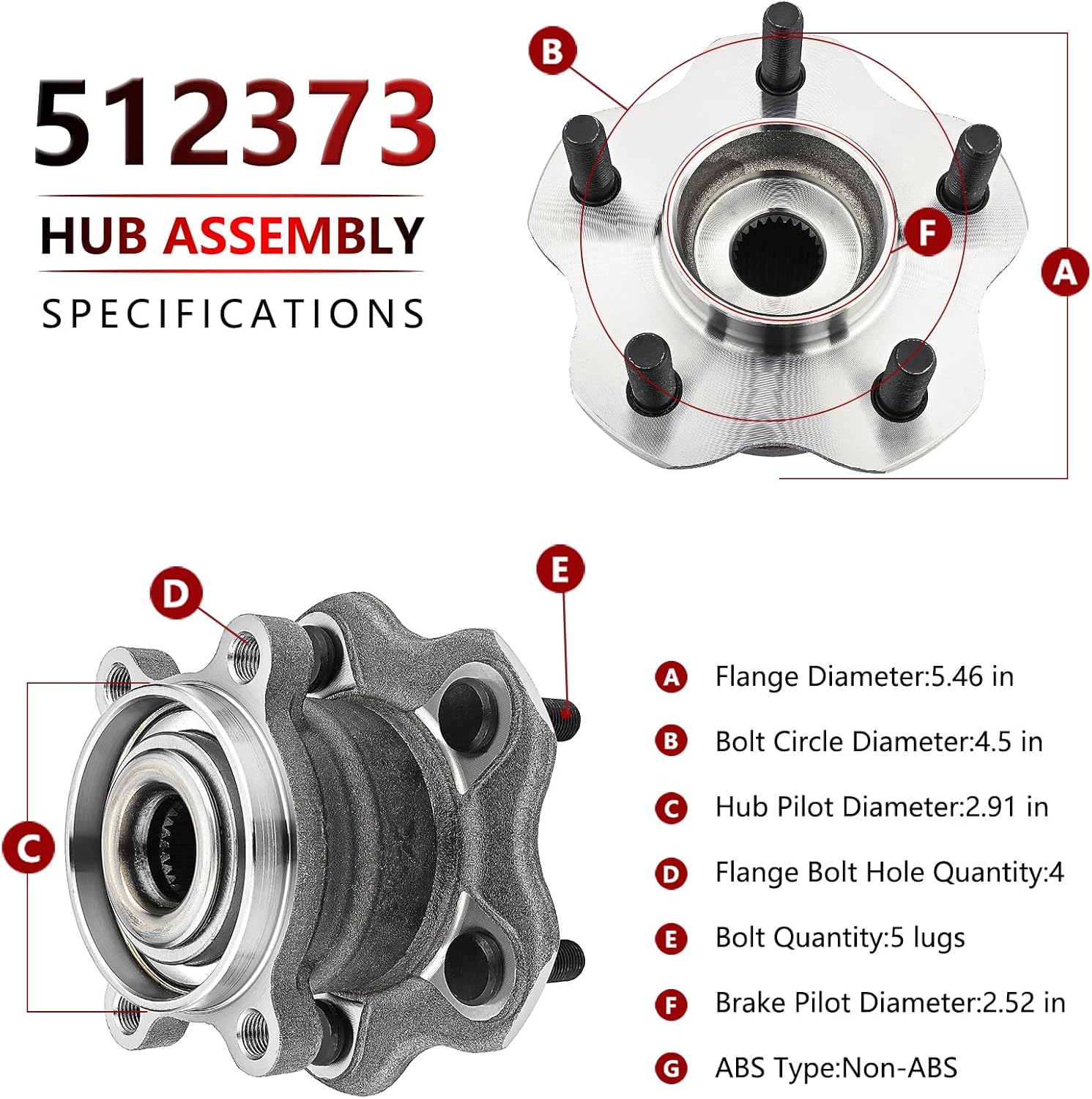 JLEO 512373 (Pair) AWD Rear Wheel Bearing and Hub Assembly Replacement Fits for Nissan Juke 2011-2017,for Nissan Rogue 2008-2020 Non-ABS