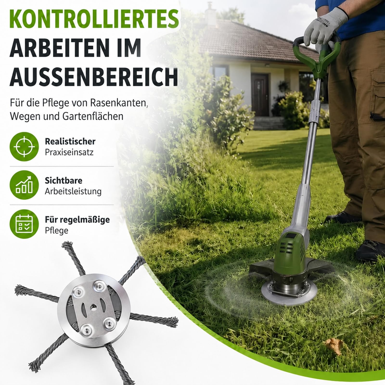 Vultriox Rasentrimmer, Freischneider-Unkrautbürste, 150 mm Wildkrautbürste Mit DREI Bürstenköpfen Und Sechs Bürstenköpfen, Inklusive Montagewerkzeug (6 Köpfe)
