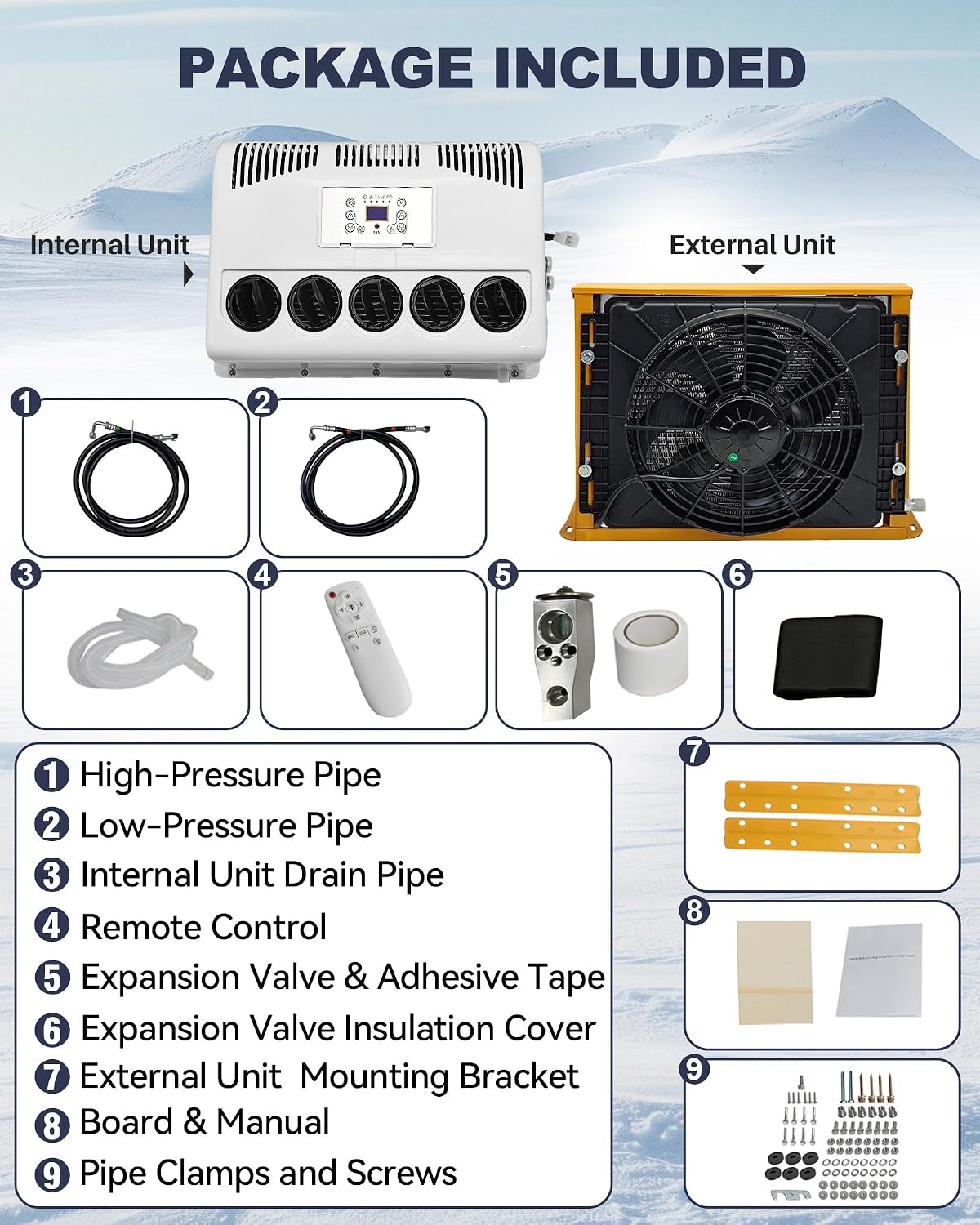 Treeligo 12V Truck Air Conditioner, 7500 BTU Fast Cooling Air Conditioner, 12 Volt Mini Split AC Unit for Semi Truck, Camper, RV, Harvesters, Construction Vehicles, Cranes, Tractor, Excavator, Pickup