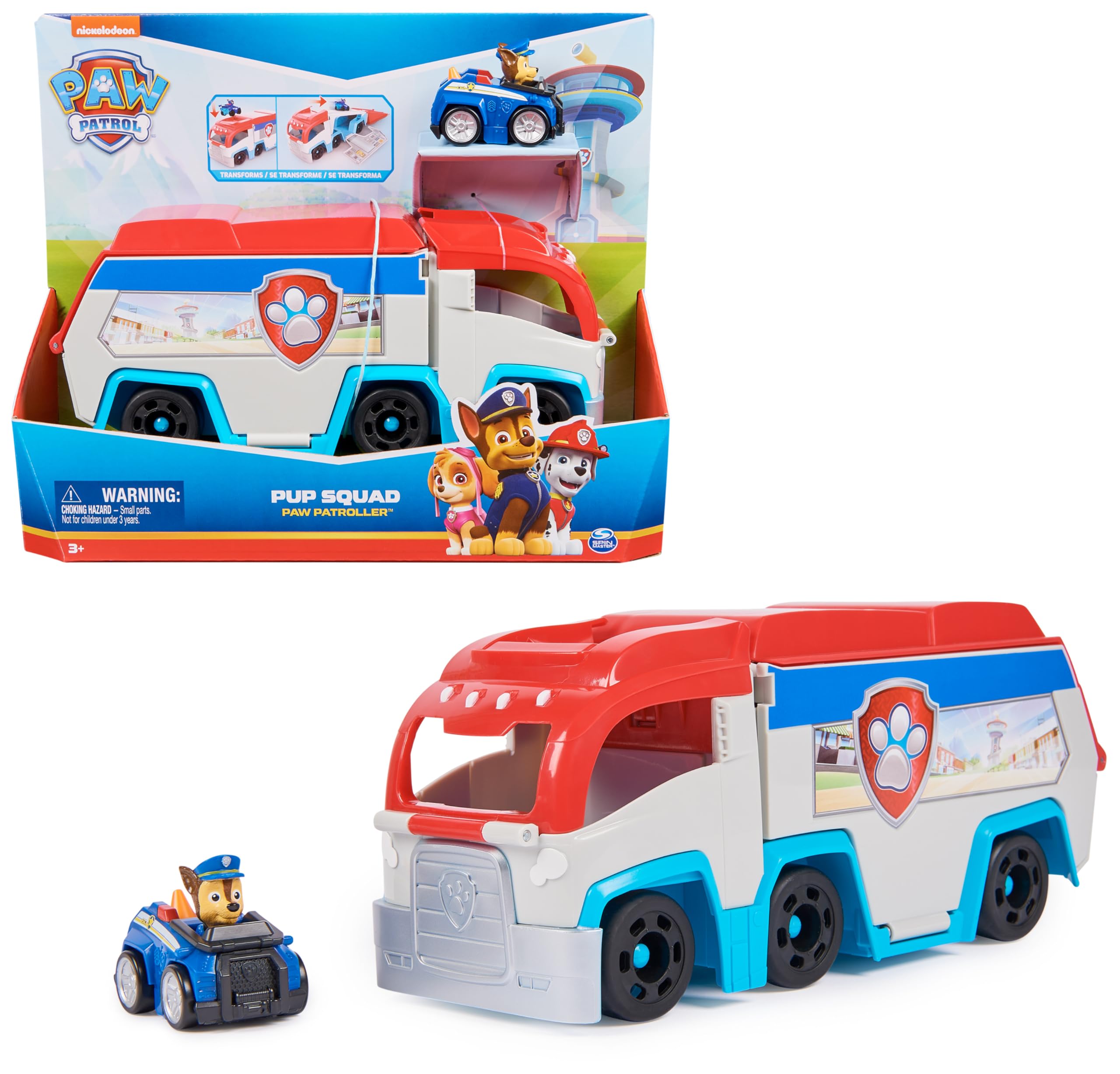 Paw Patrol, Pup Squad Patroller, Veicolo di Squadra, Veicolo Giocattolo con Auto Collezionabile di Chase, Giocattoli per Bambini e Bambine, 3+ Anni