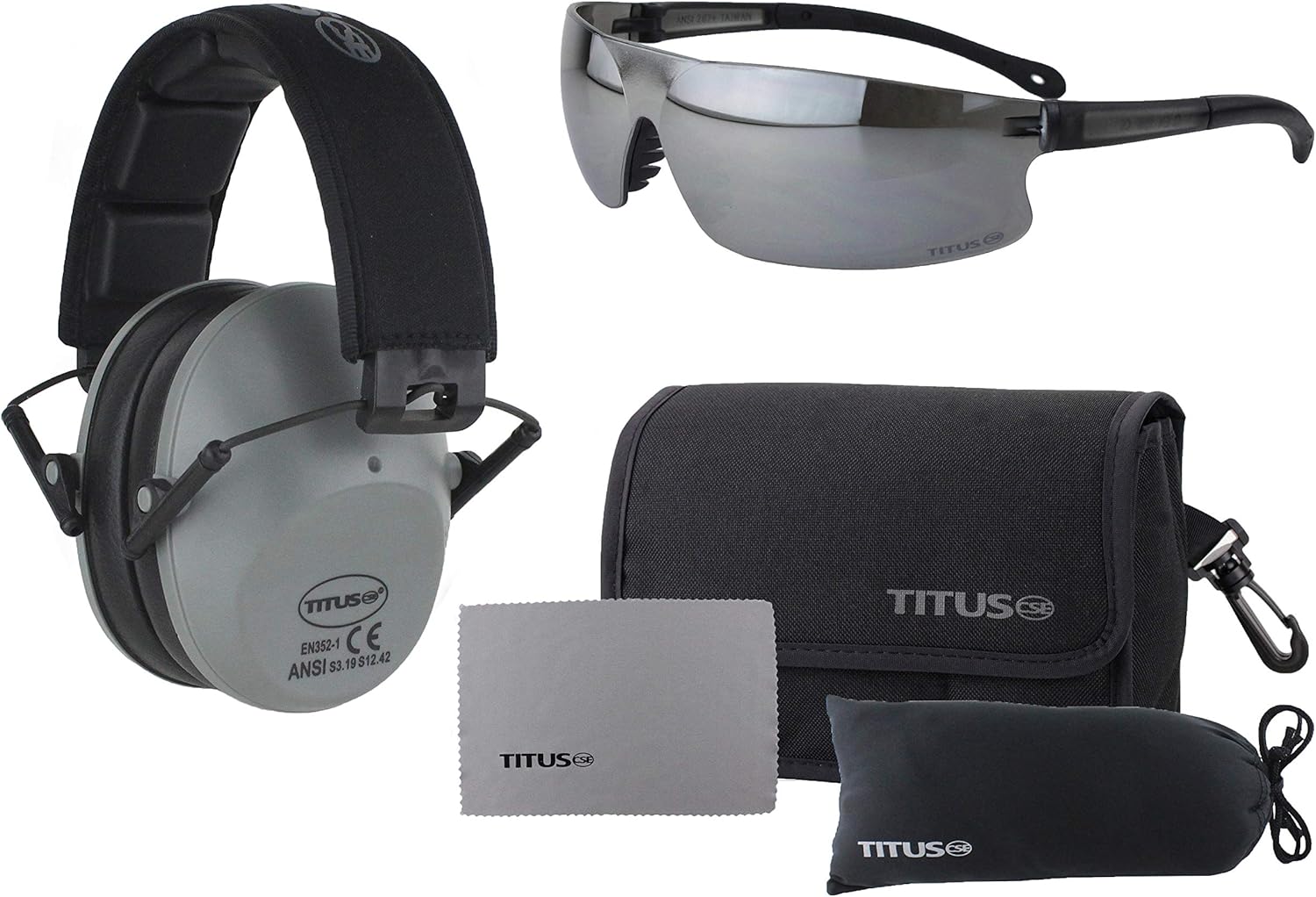 TITUS 2 Series with G45 Z87+ 34 NRR Slim-Line Hearing Protection & Sport Style Safety Glasses Combos