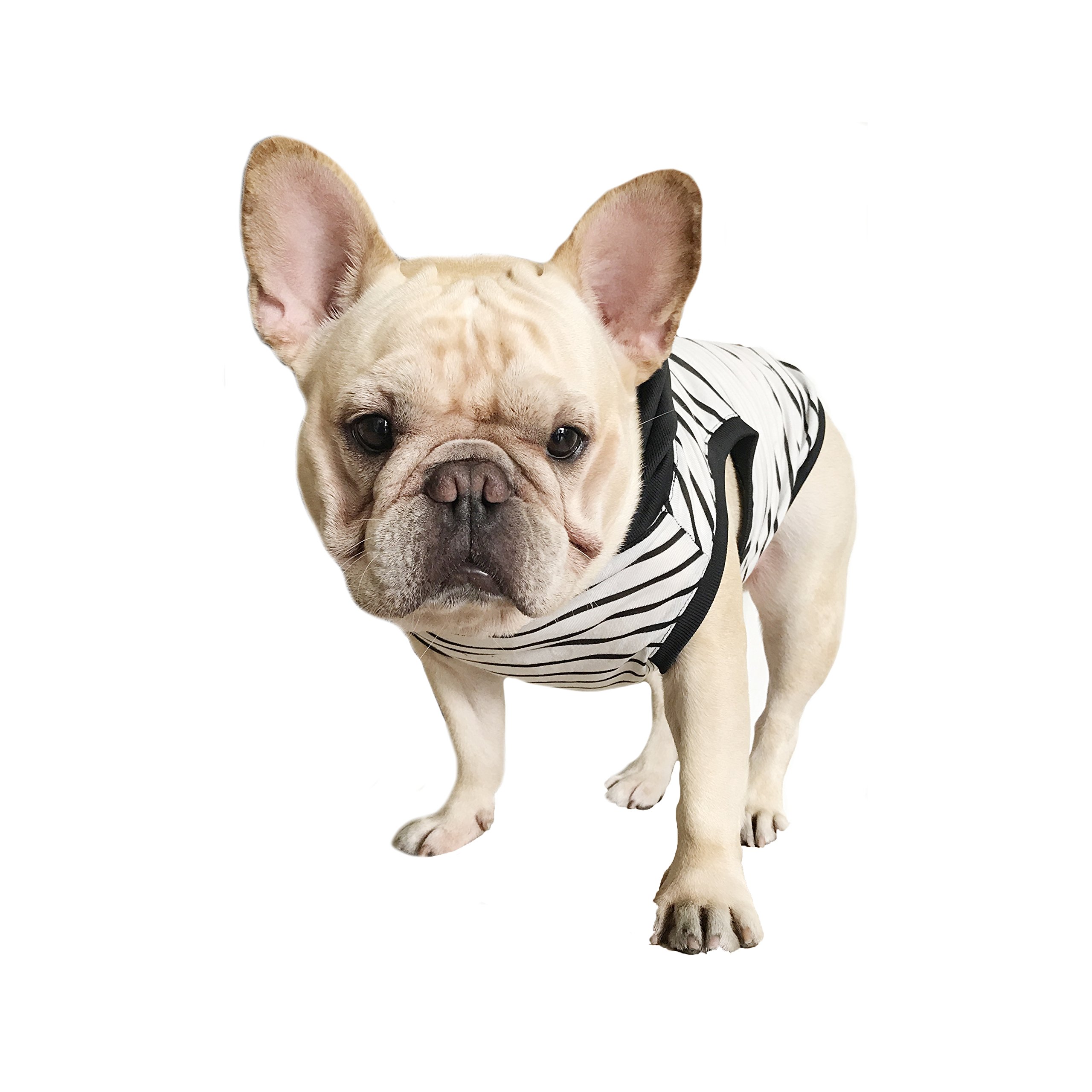 Black White Stripe with Black Hoodie Pet Clothing for French Bulldog or Pug Wear Use Comfortable Fabric