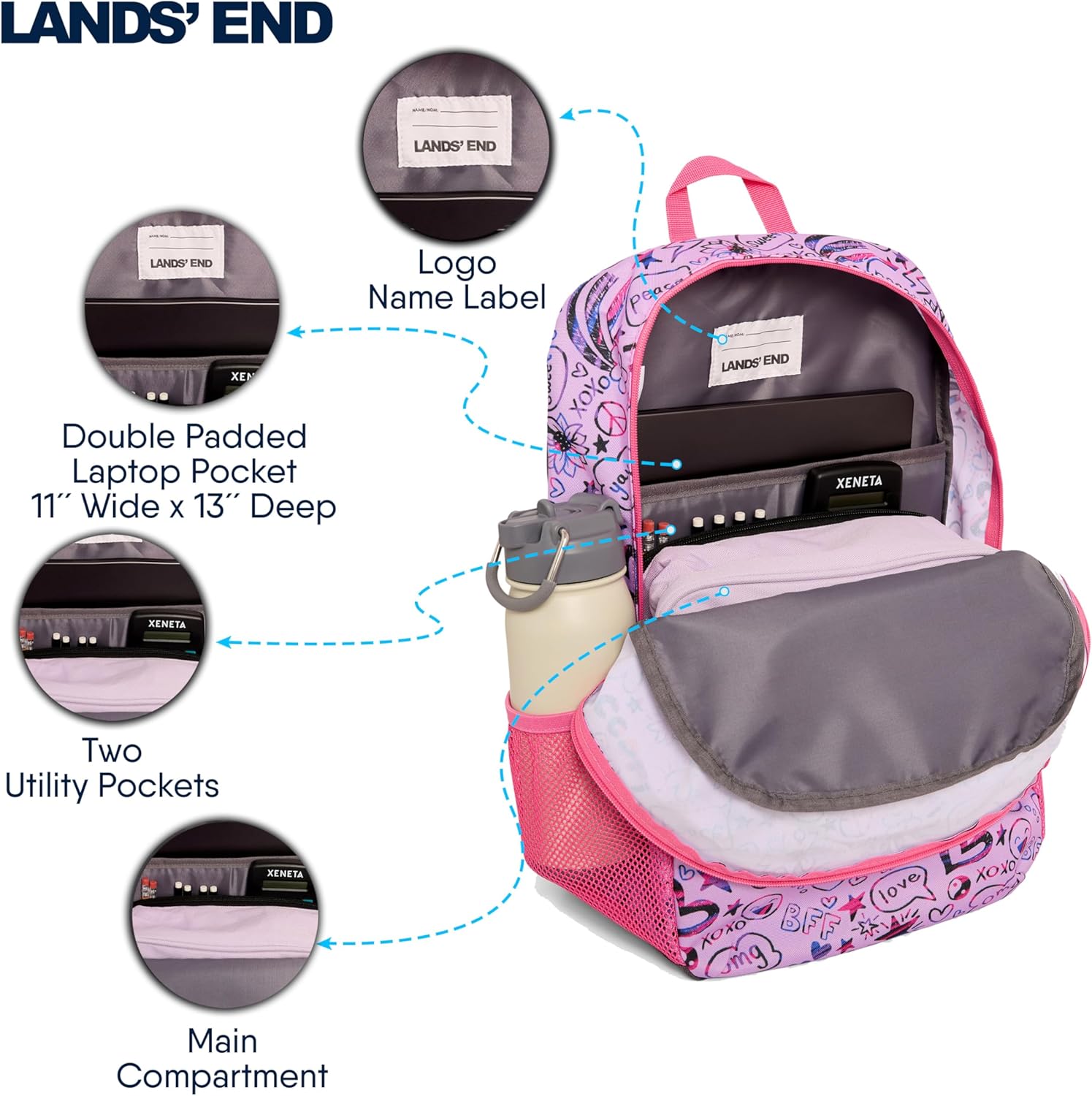 Lands' End Unisex Kids Medium ClassMate Lightweight Durable Elementary School Backpack, Fuchsia Pink - Image 5