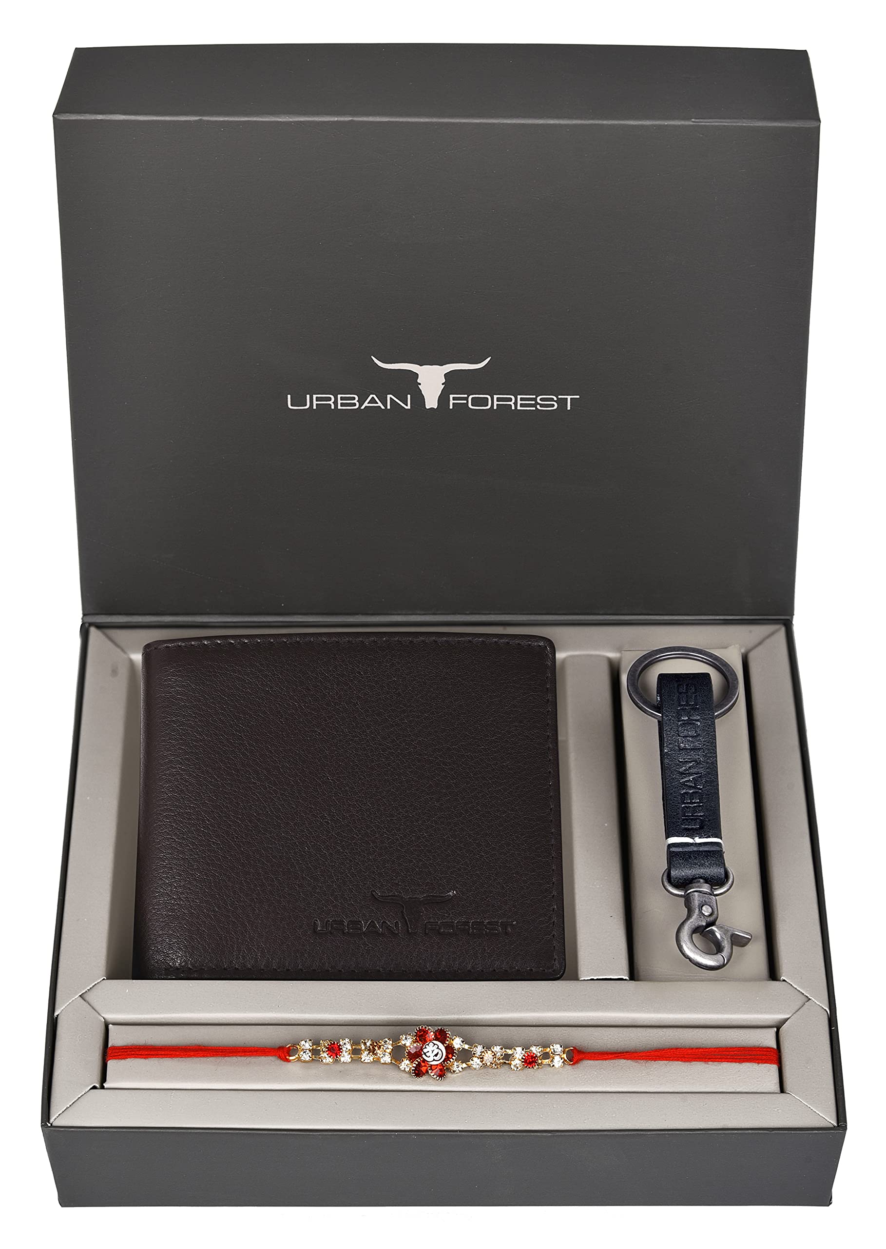 Rakhi Gift Hamper for Brother - Classic Brown Men's Leather Wallet, Black Keyring and Rakhi Combo Gift Set for Brother - 4575-image-9